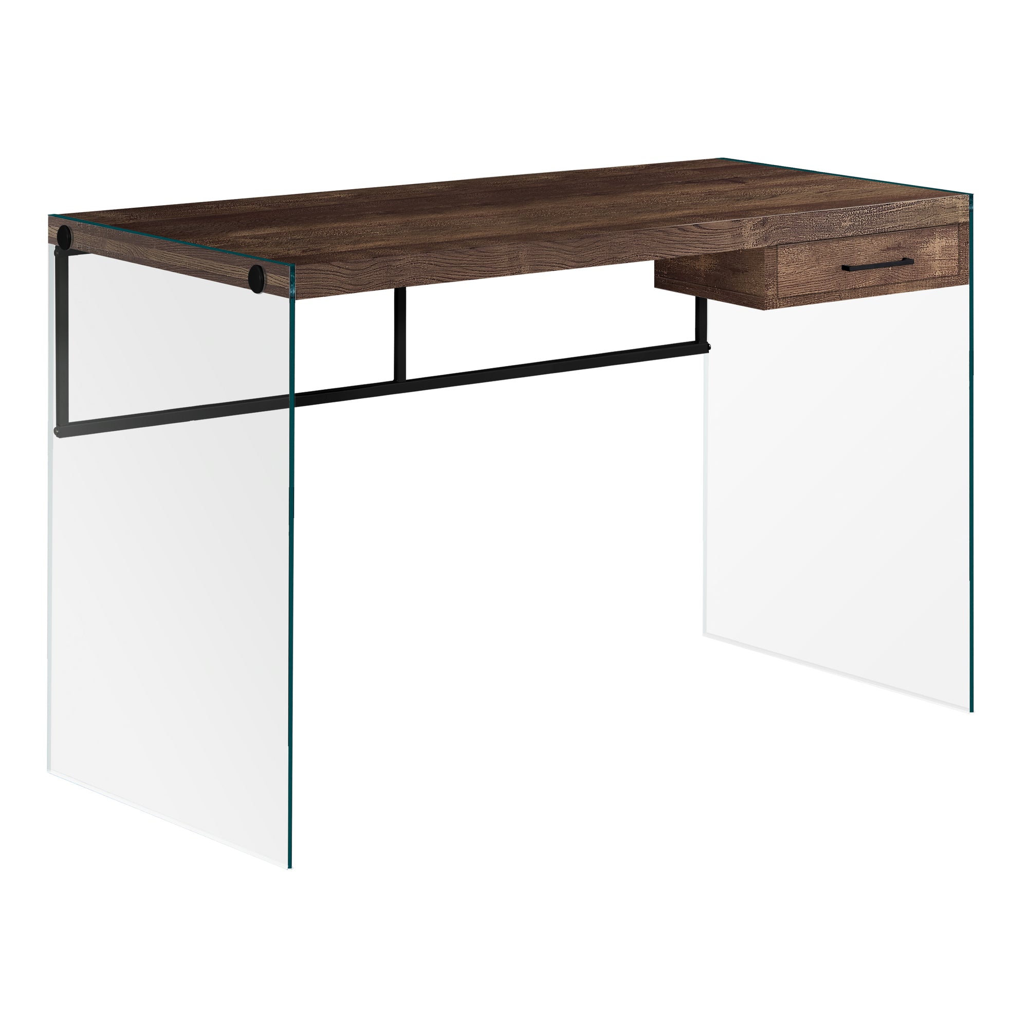 Computer Desk - 48L / Brown Reclaimed Wood/ Glass Panels