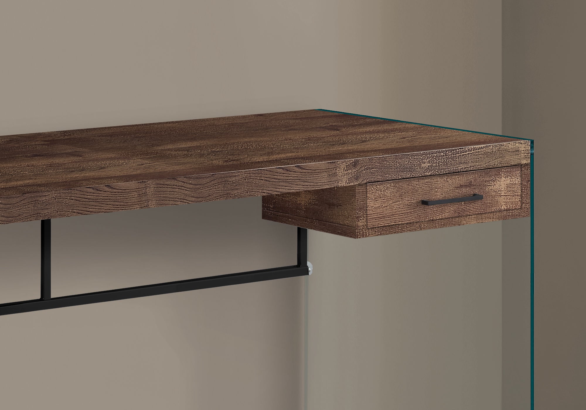 Computer Desk - 48L / Brown Reclaimed Wood/ Glass Panels