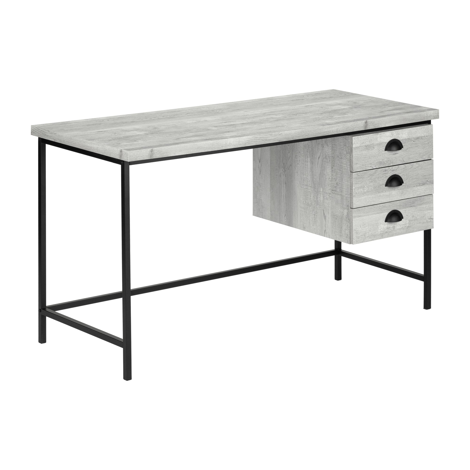 Computer Desk - 55L / Grey Reclaimed Wood / Black Metal