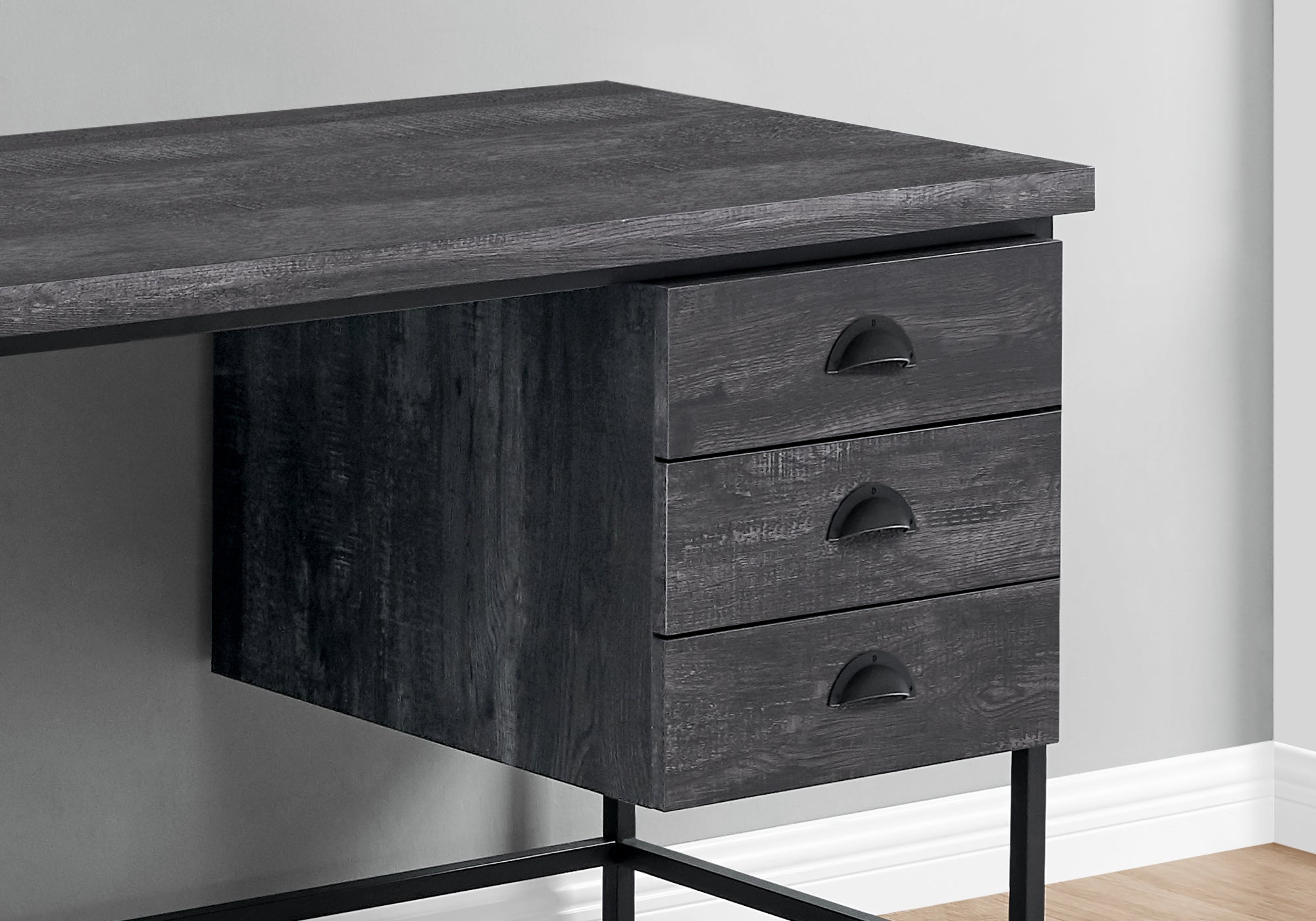 Computer Desk - 55L / Black Reclaimed Wood / Black Metal