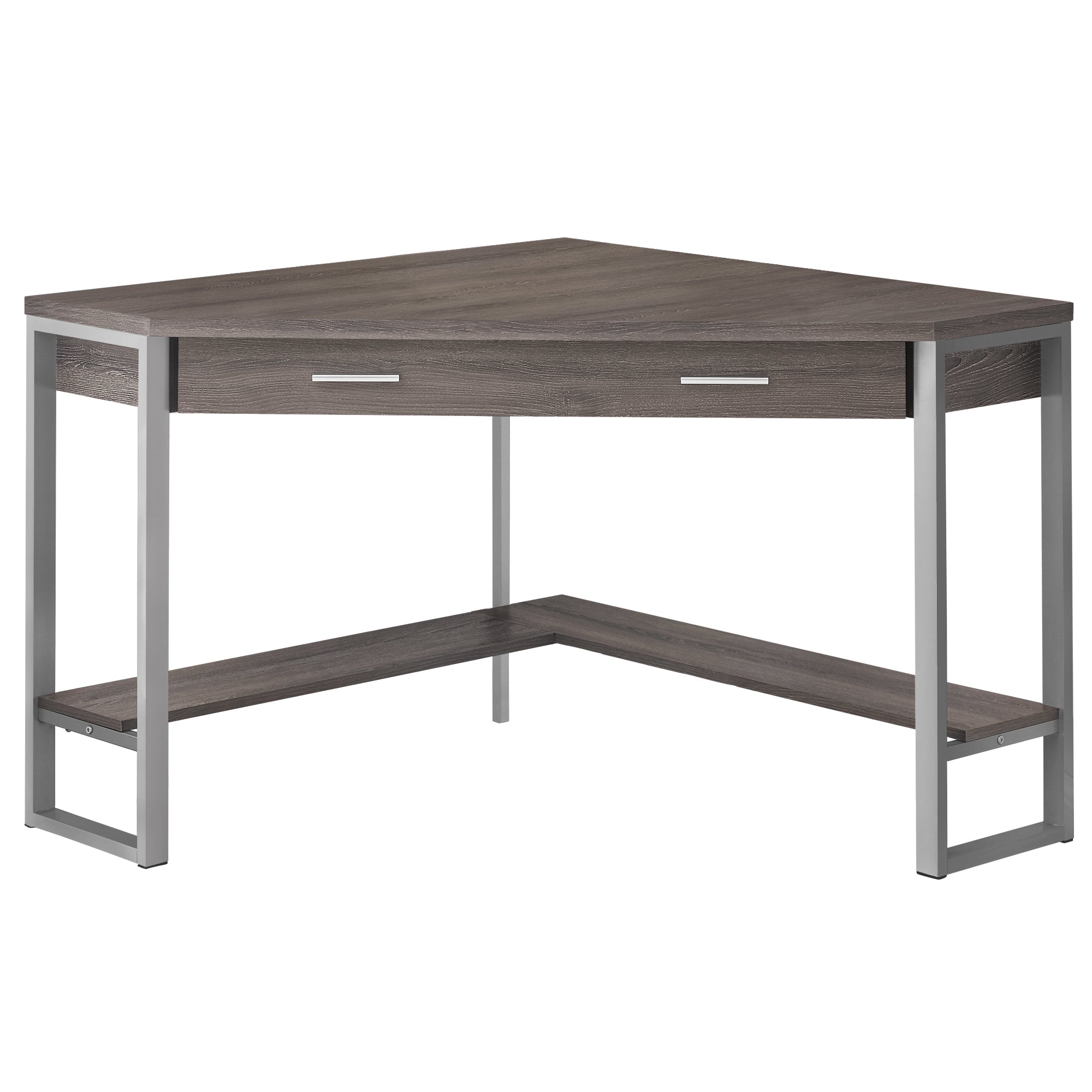 Computer Desk - 42L / Dark Taupe Corner / Silver Metal