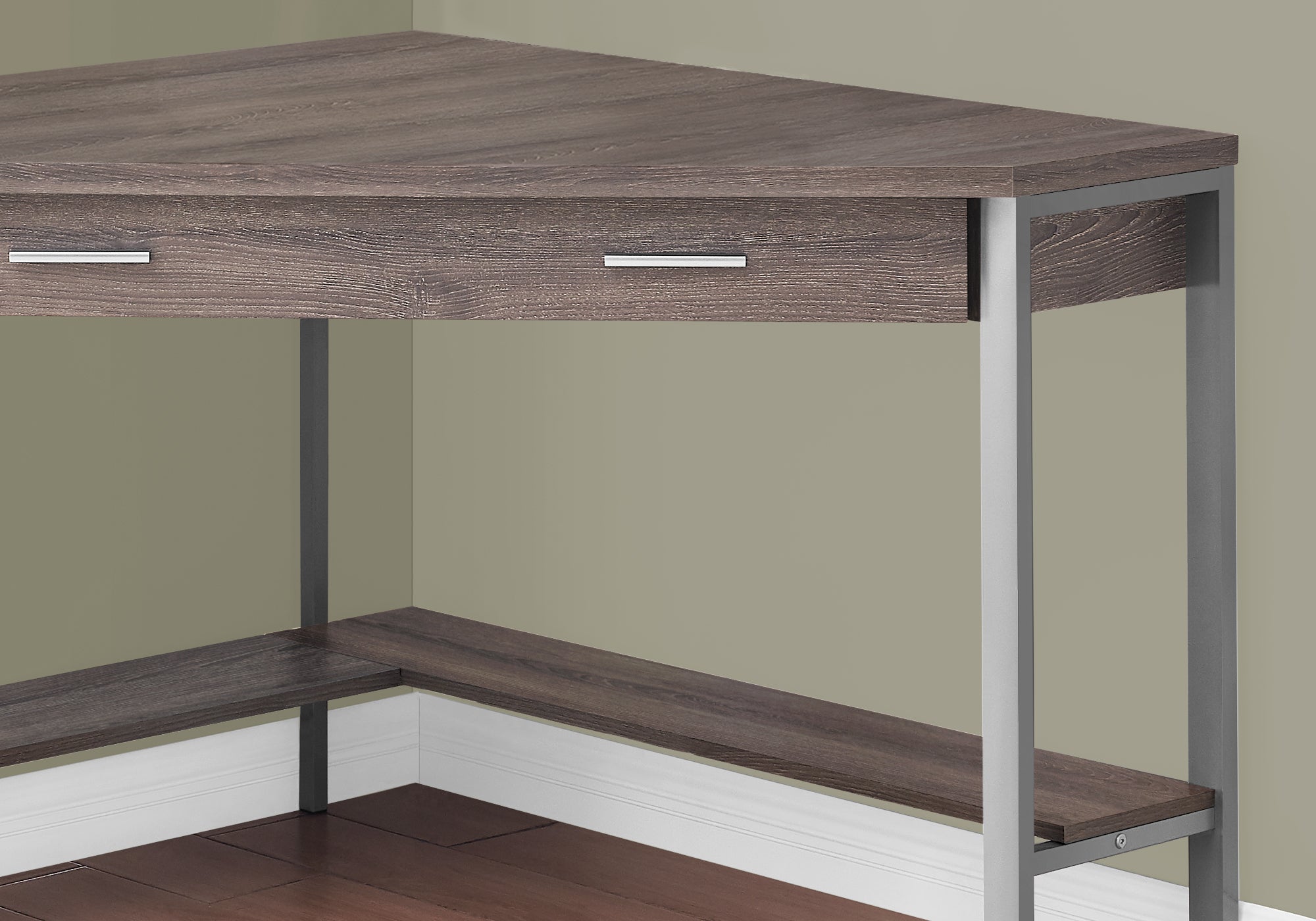 Computer Desk - 42L / Dark Taupe Corner / Silver Metal