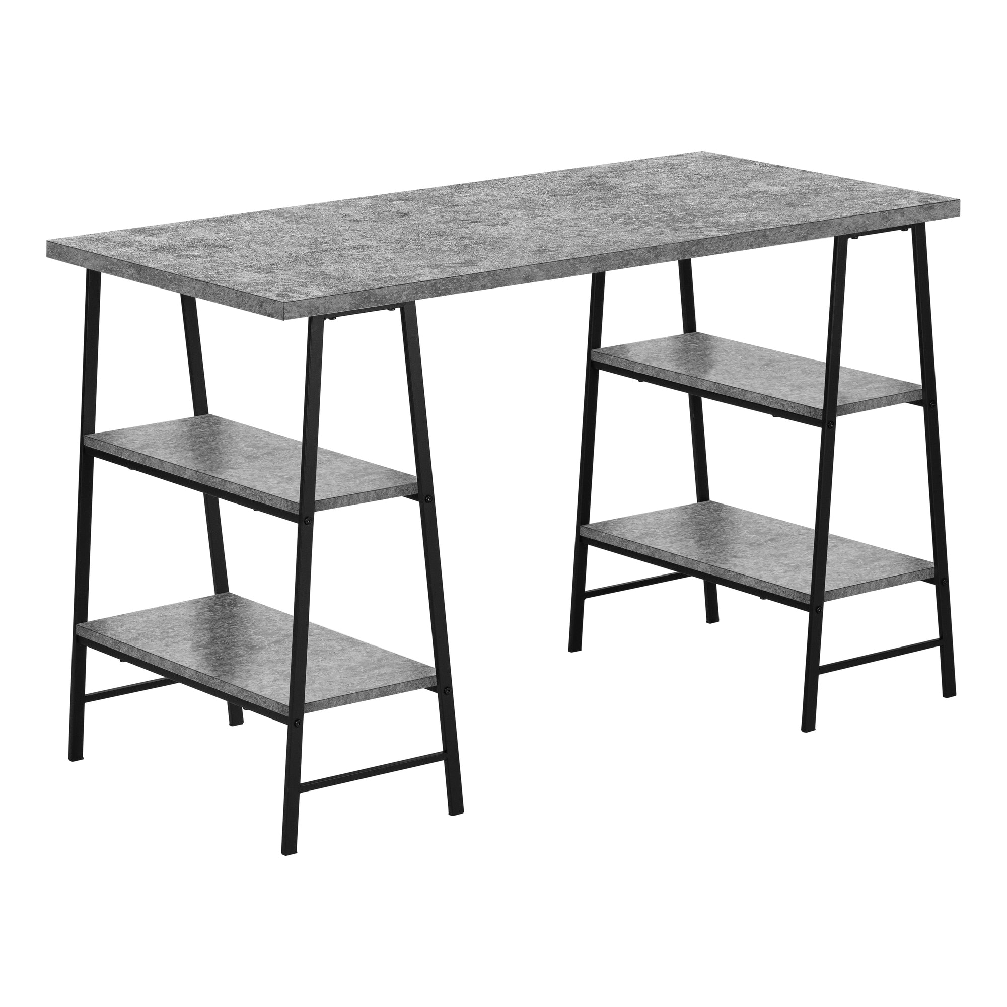 Computer Desk - 48L / Grey Stone-Look / Black Metal