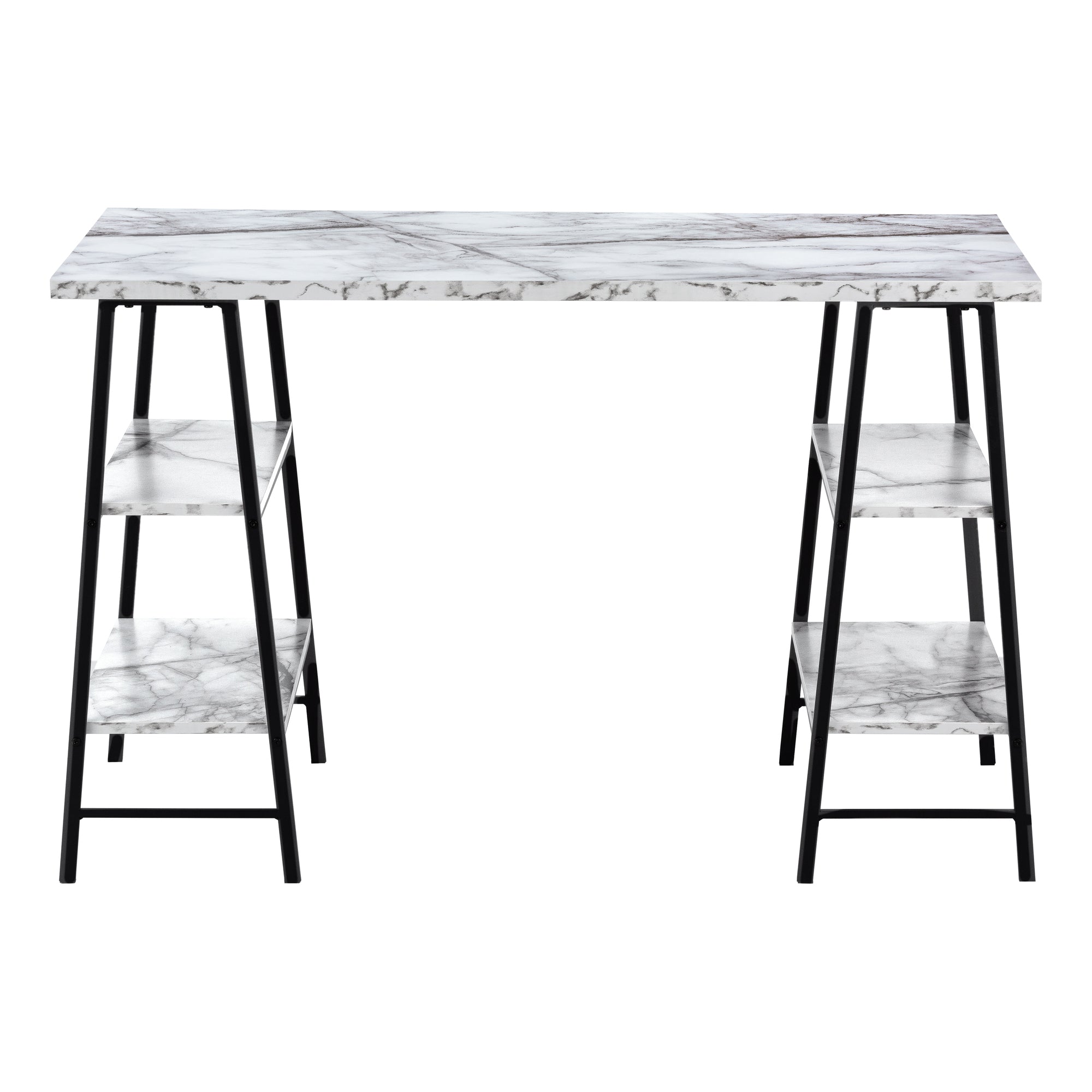 Computer Desk - 48L / White Marble-Look / Black Metal