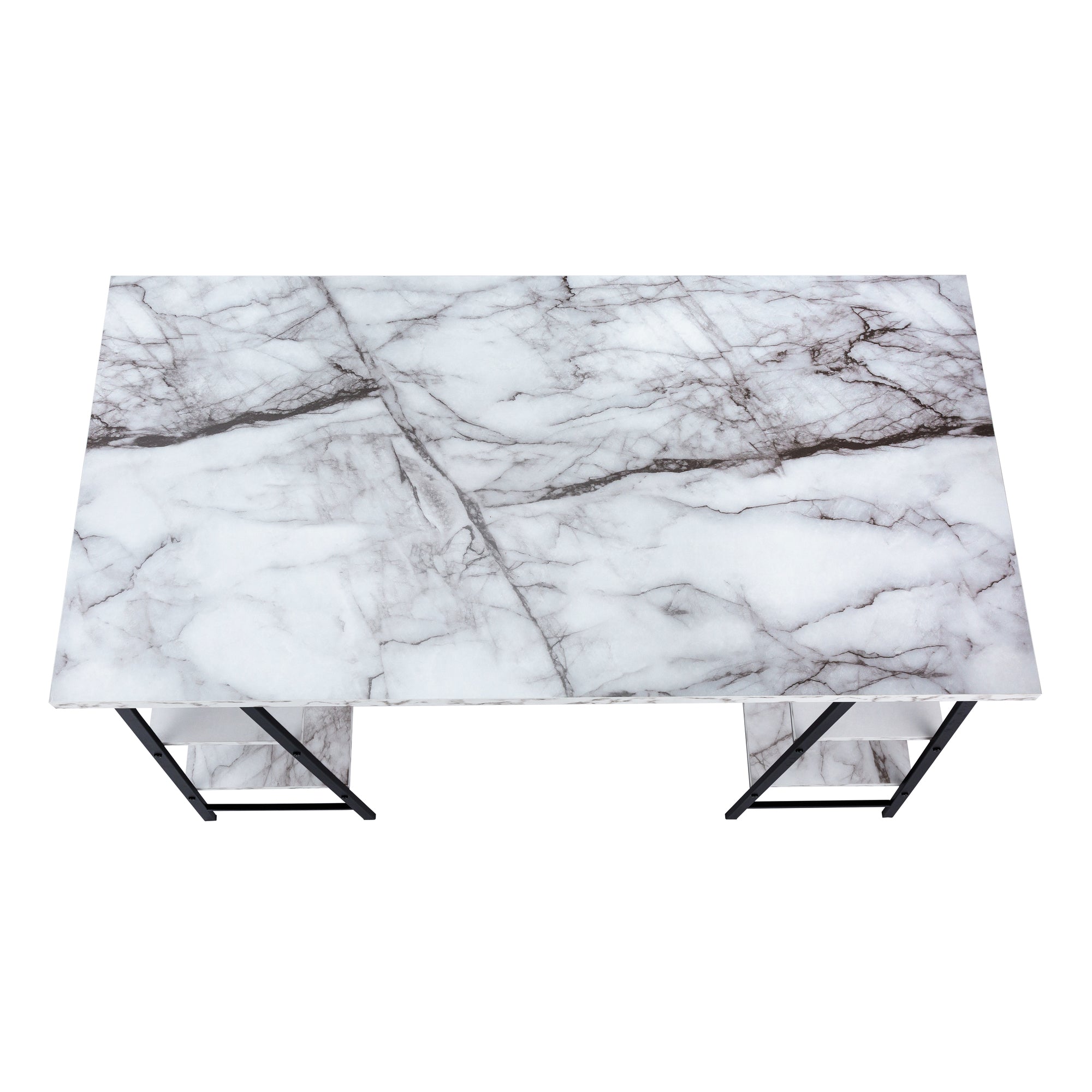Computer Desk - 48L / White Marble-Look / Black Metal