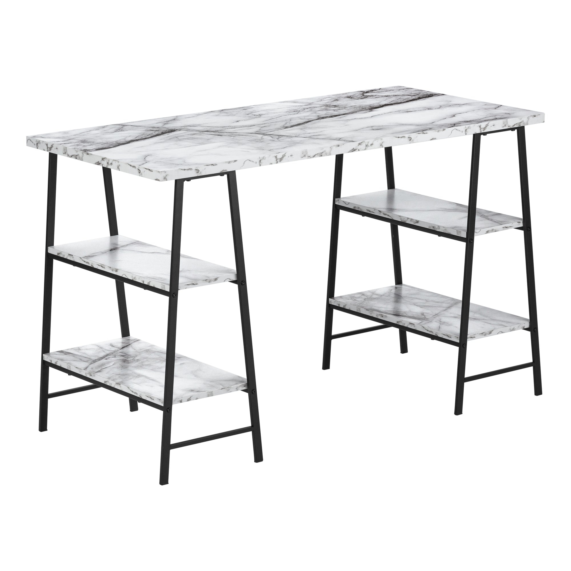 Computer Desk - 48L / White Marble-Look / Black Metal