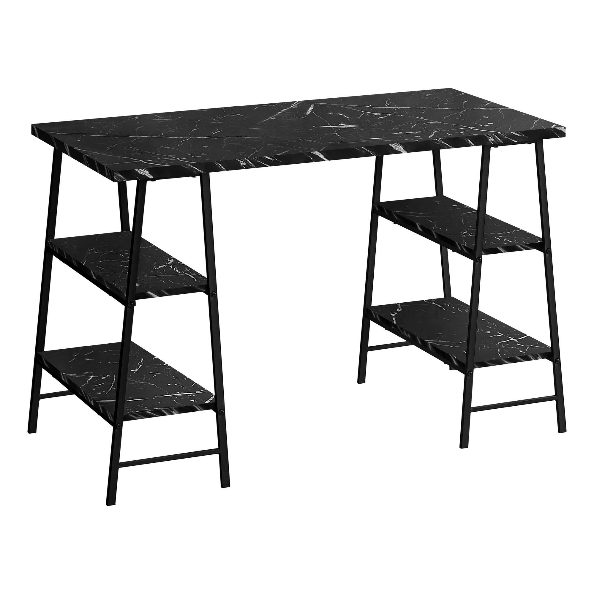 Computer Desk - 48L / Black Marble-Look / Black Metal