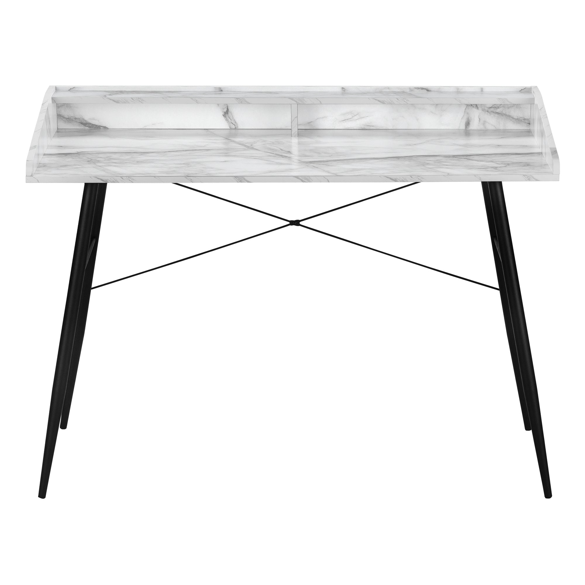 Computer Desk - 48L / White Marble-Look / Black Metal