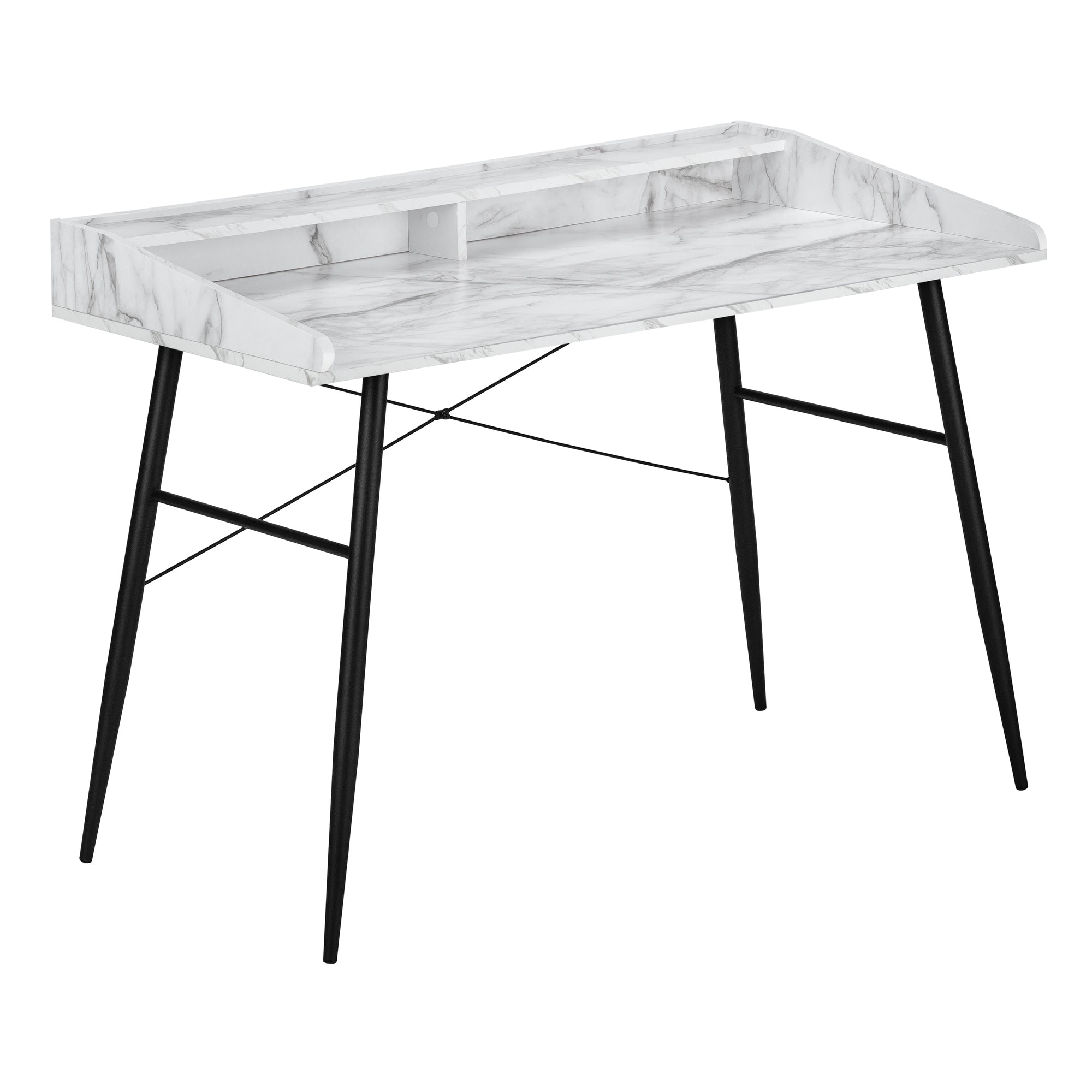 Computer Desk - 48L / White Marble-Look / Black Metal