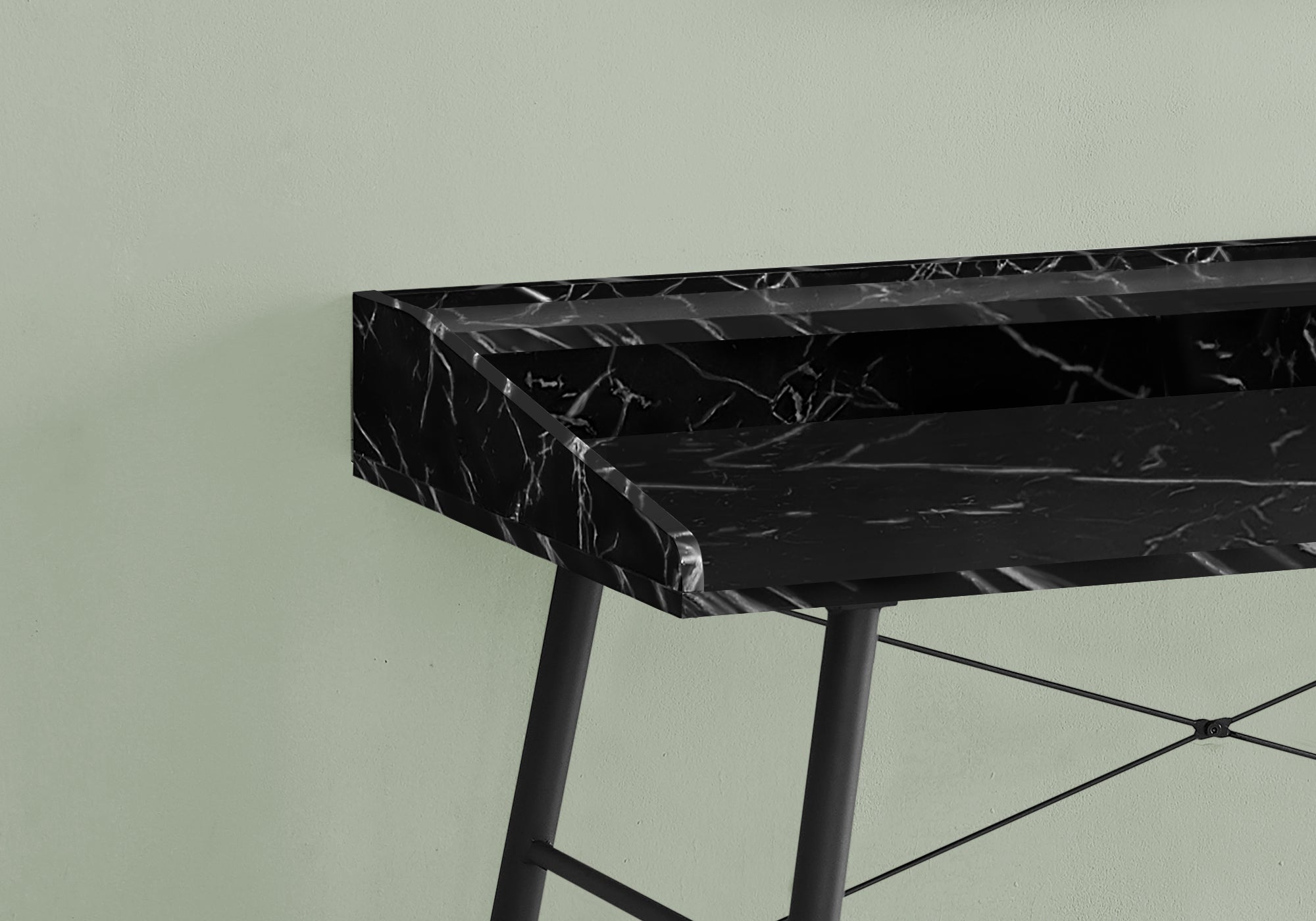 Computer Desk - 48L / Black Marble-Look / Black Metal