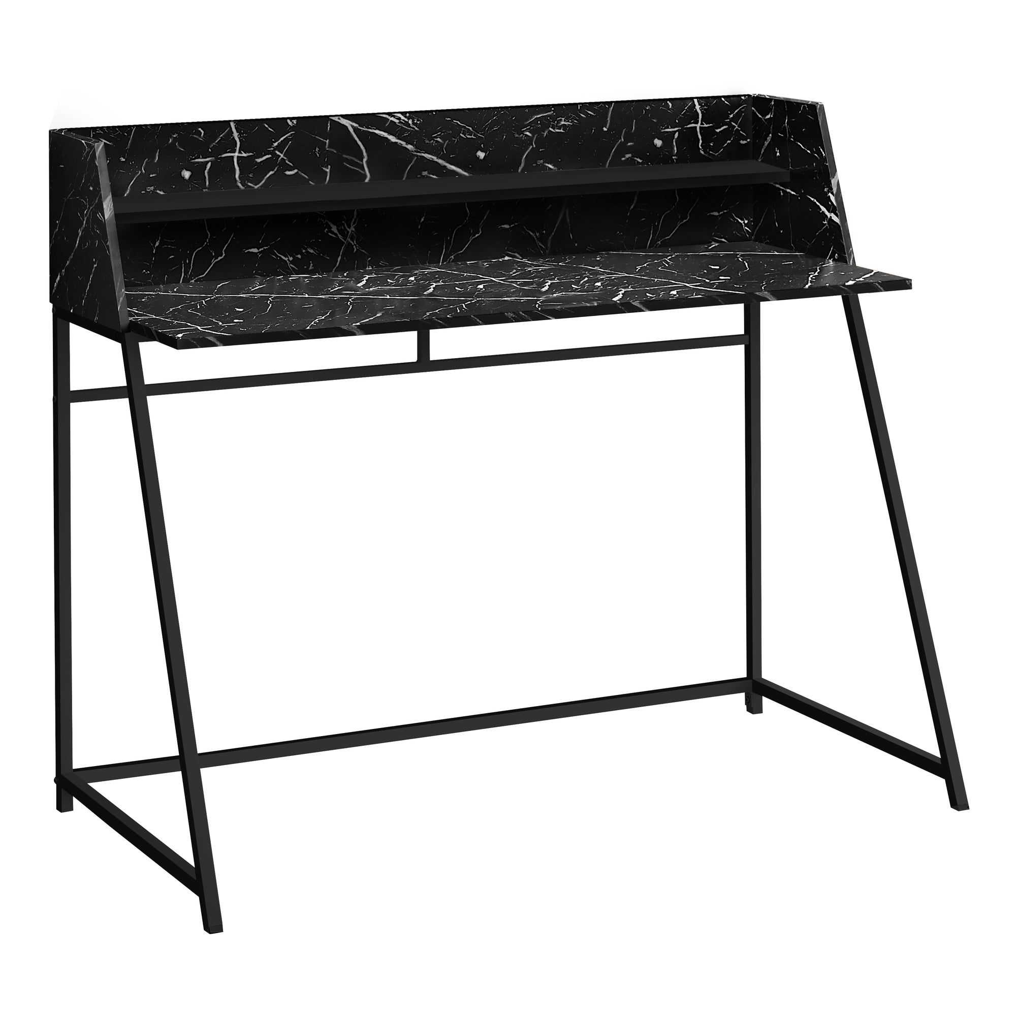 Computer Desk - 48L / Black Marble-Look / Black Metal