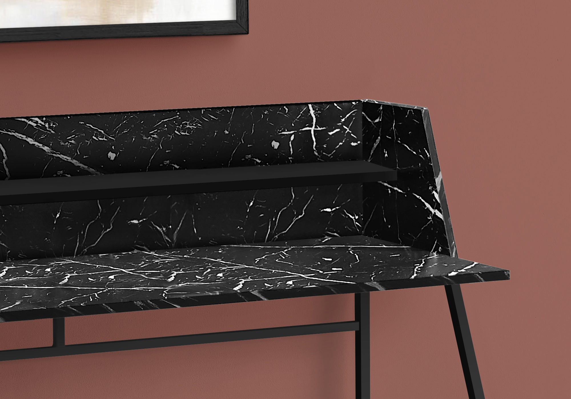 Computer Desk - 48L / Black Marble-Look / Black Metal