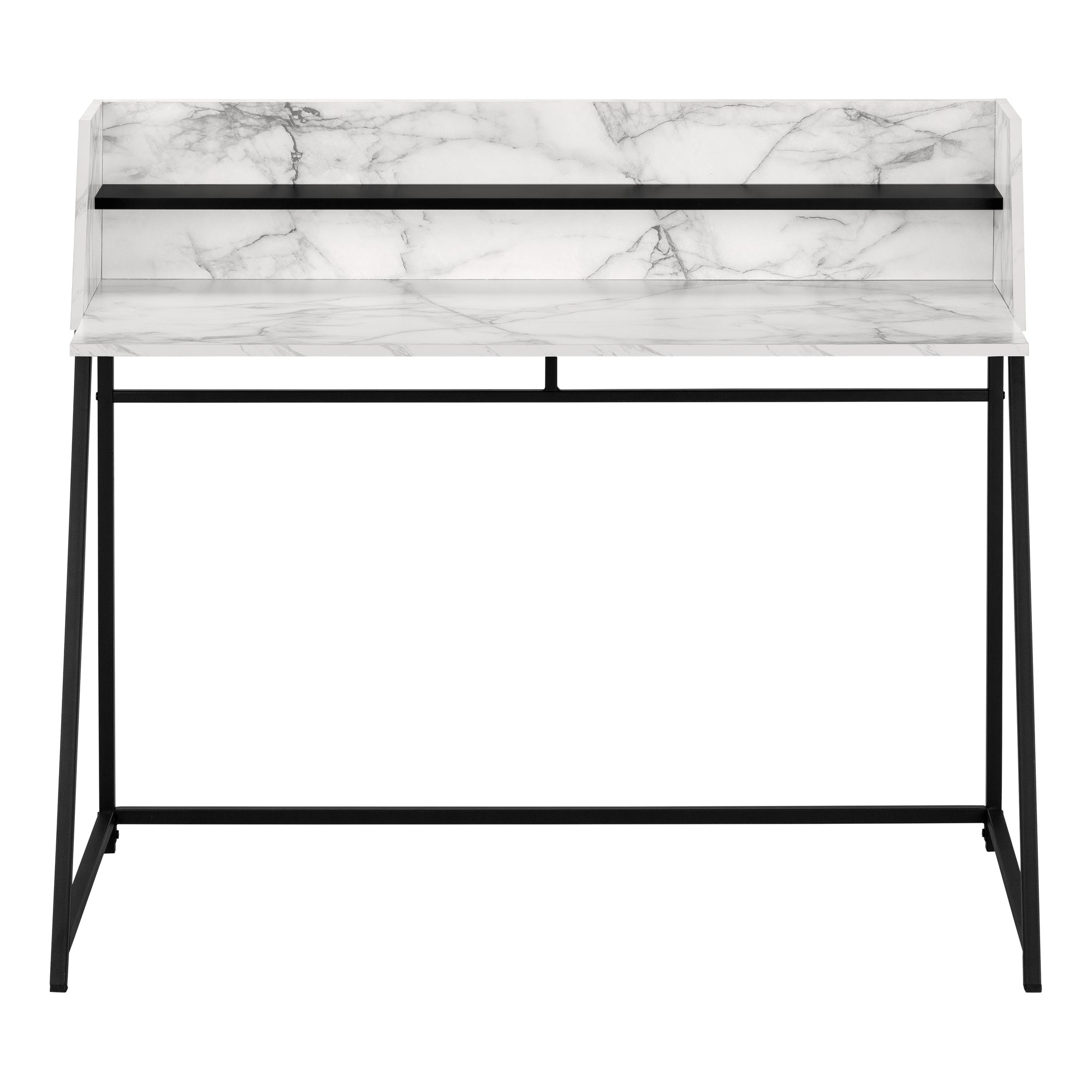 Computer Desk - 48L / White Marble-Look / Black Metal