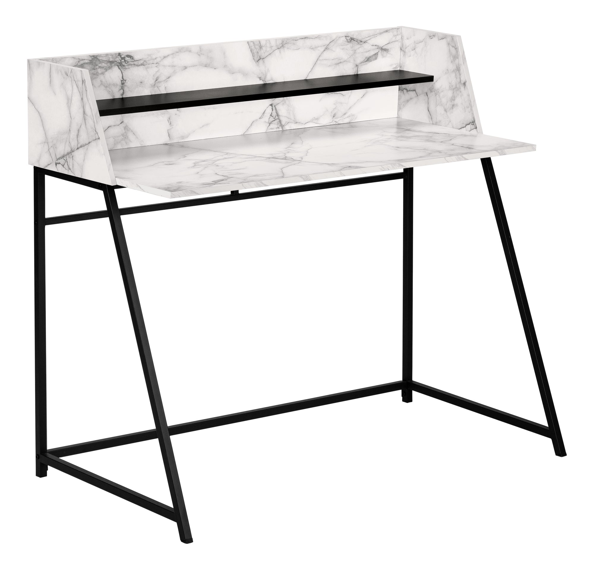 Computer Desk - 48L / White Marble-Look / Black Metal