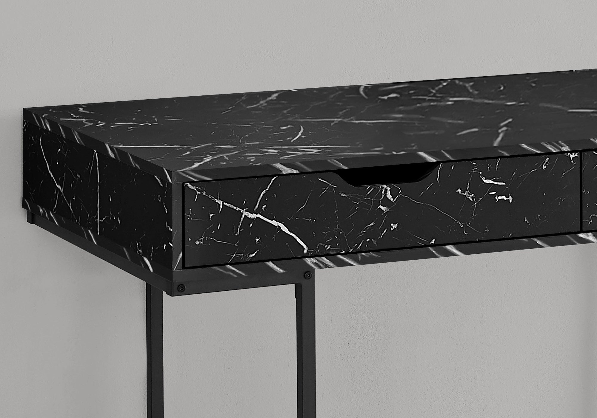 Computer Desk - 48L / Black Marble-Look / Black Metal