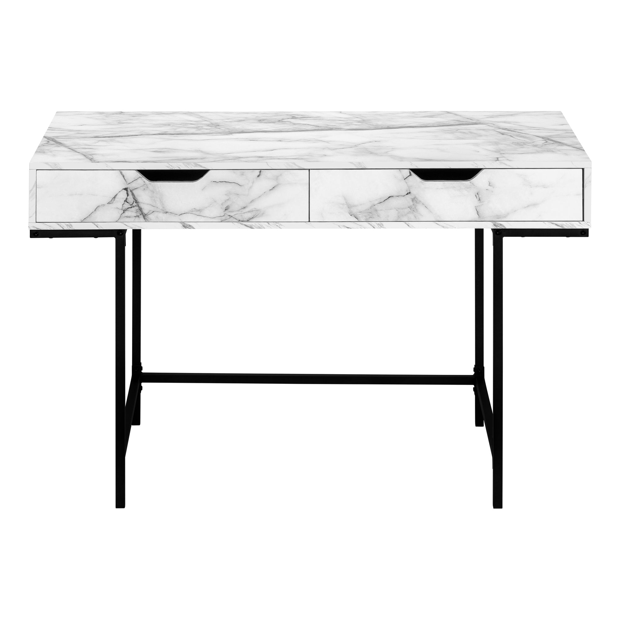 Computer Desk - 48L / White Marble-Look / Black Metal
