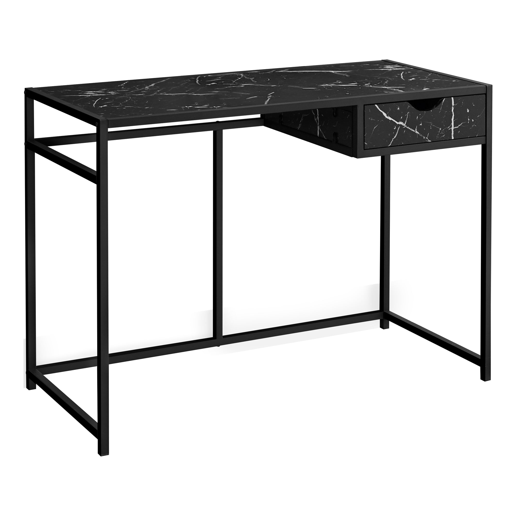 Computer Desk - 42L / Black Marble-Look / Black Metal