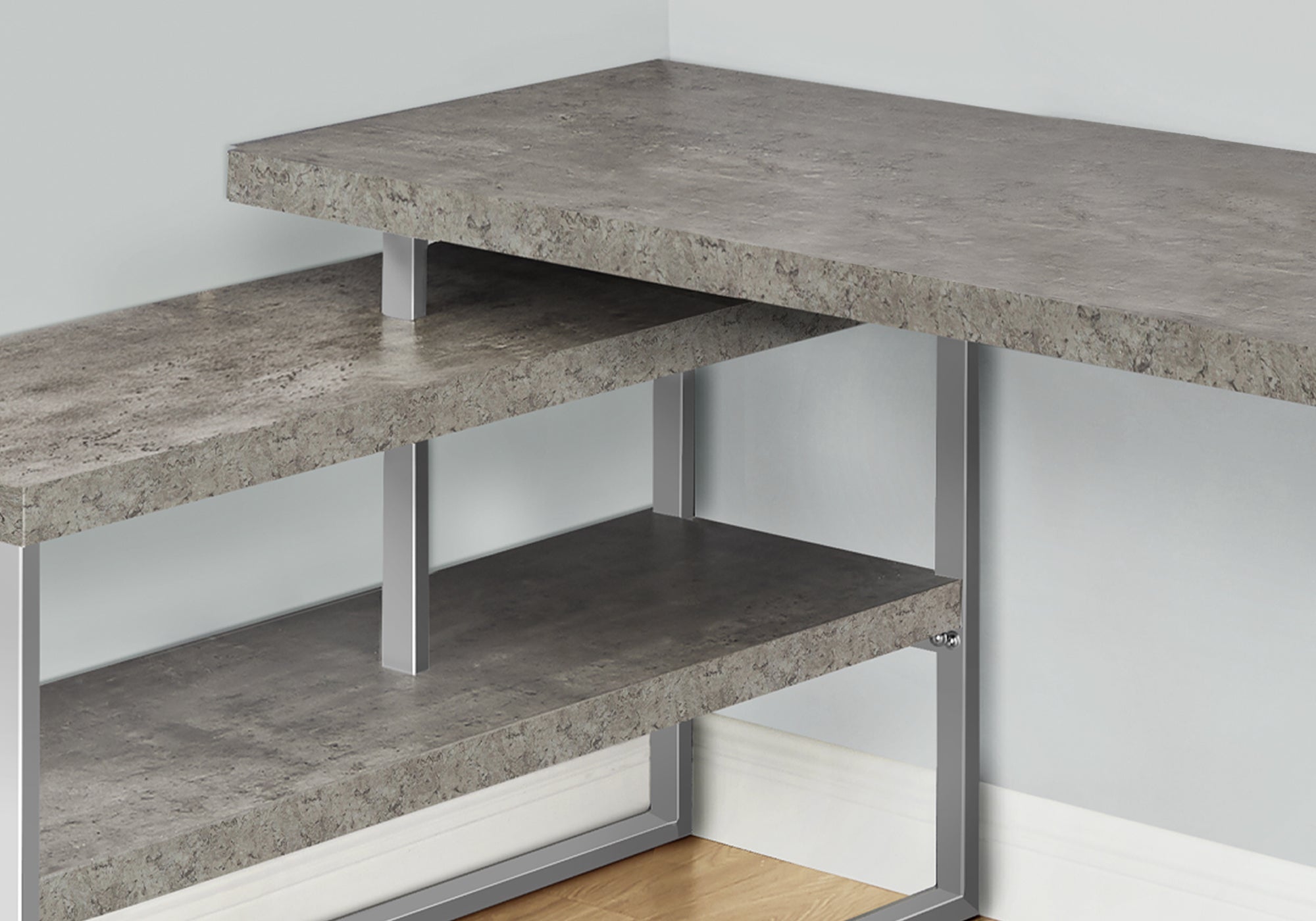 Computer Desk - 60L / Concrete / Silver Metal L/R Corner