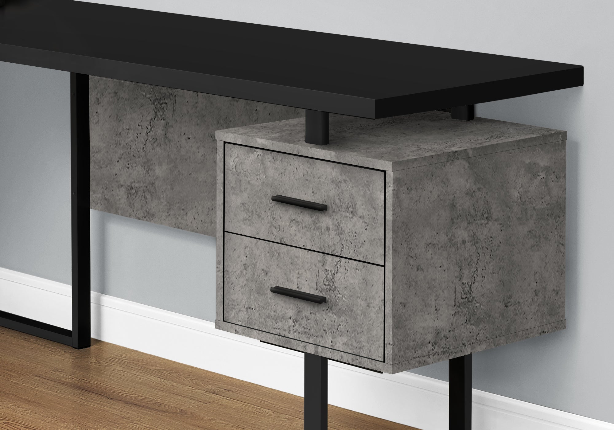 Computer Desk - 70L / Black/ Concrete/ Black Metal / L/R