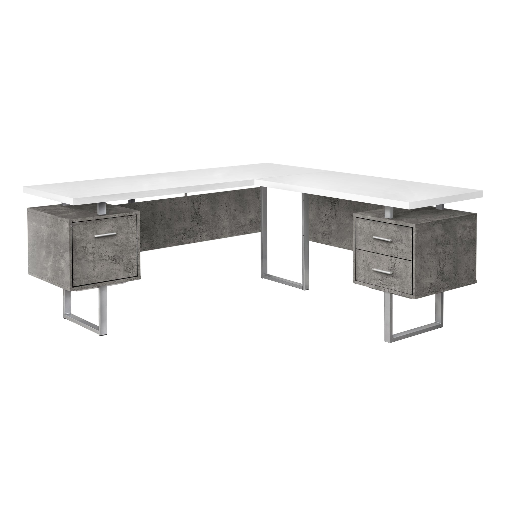 Computer Desk - 70L / White/ Concrete/ Silver Metal/ L/R