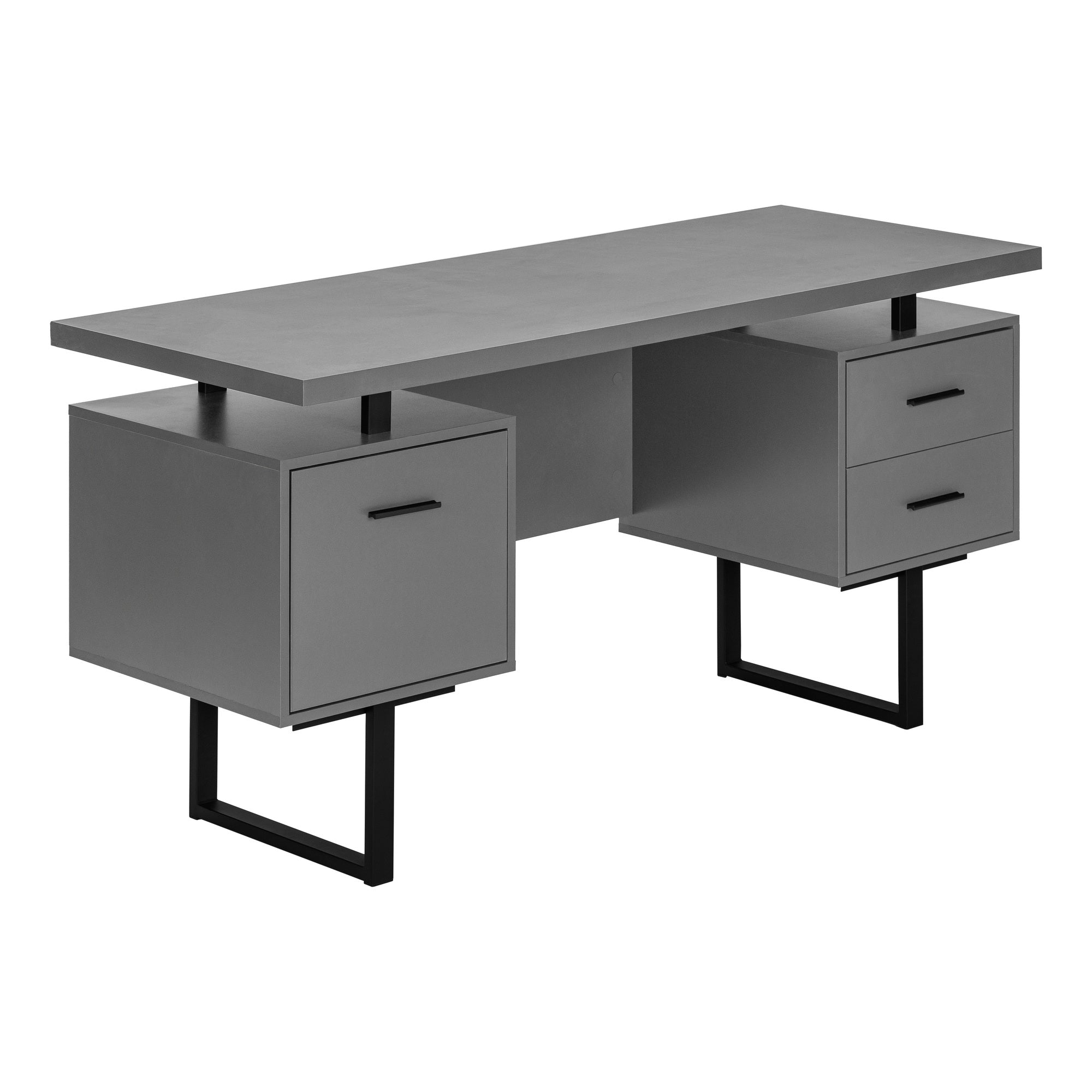 Computer Desk - 60L / Modern Grey / Black Metal