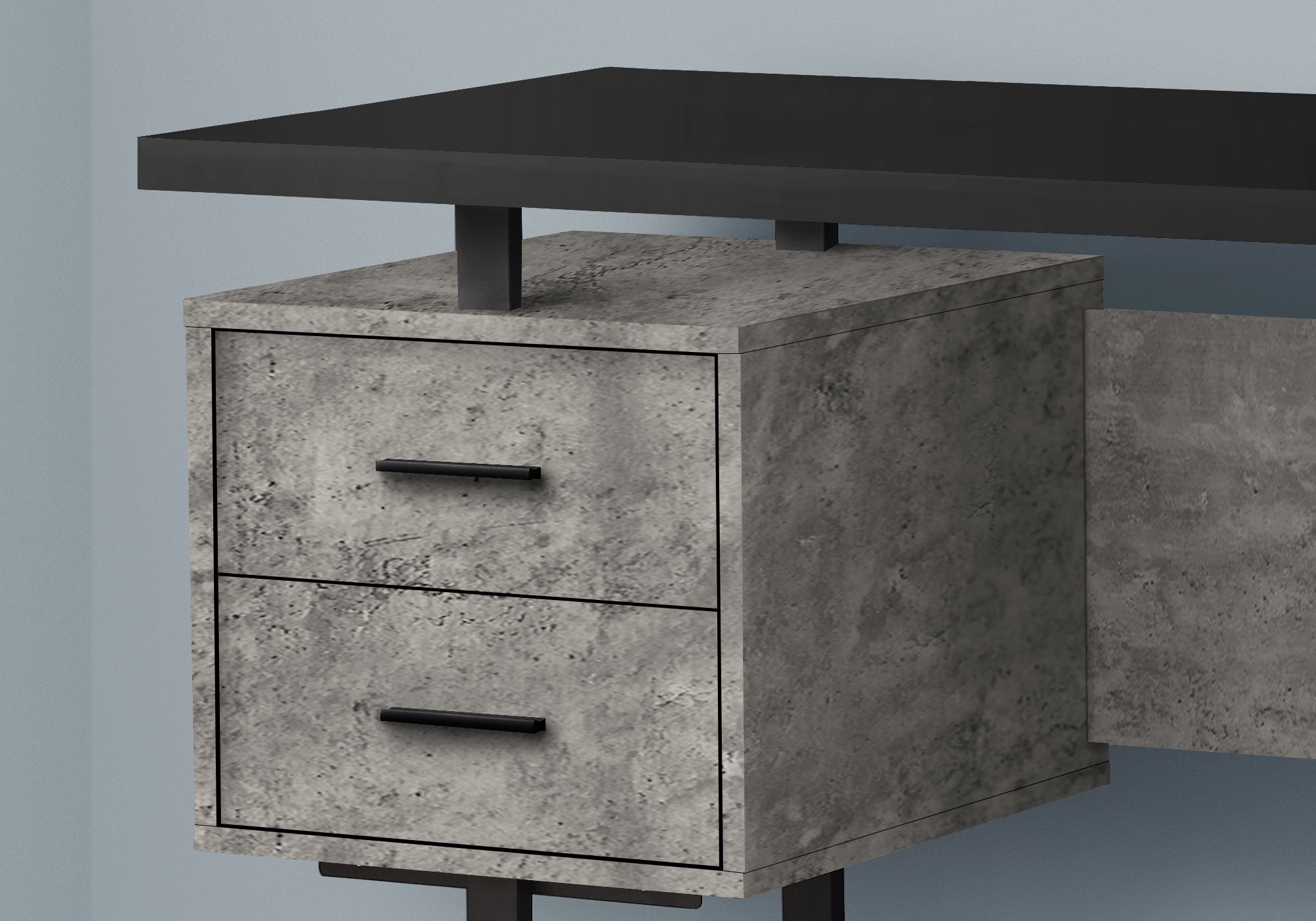 Computer Desk - 60L / Black/Grey Concrete/ Silver Metal