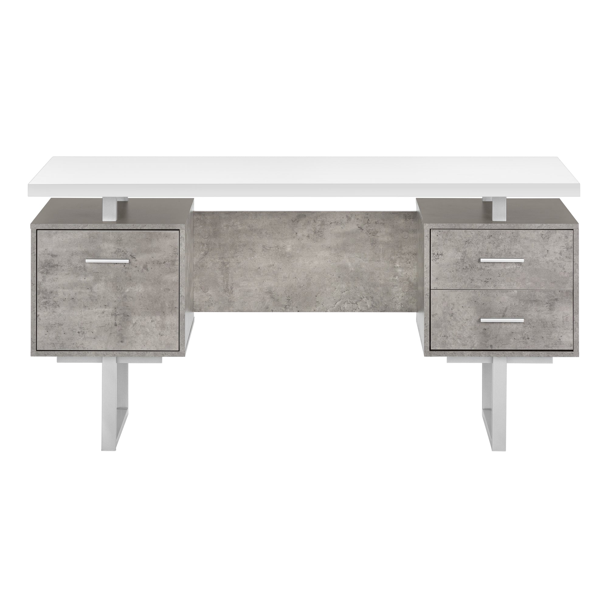 Computer Desk - 60L / White/ Grey Concrete/ Silver Metal