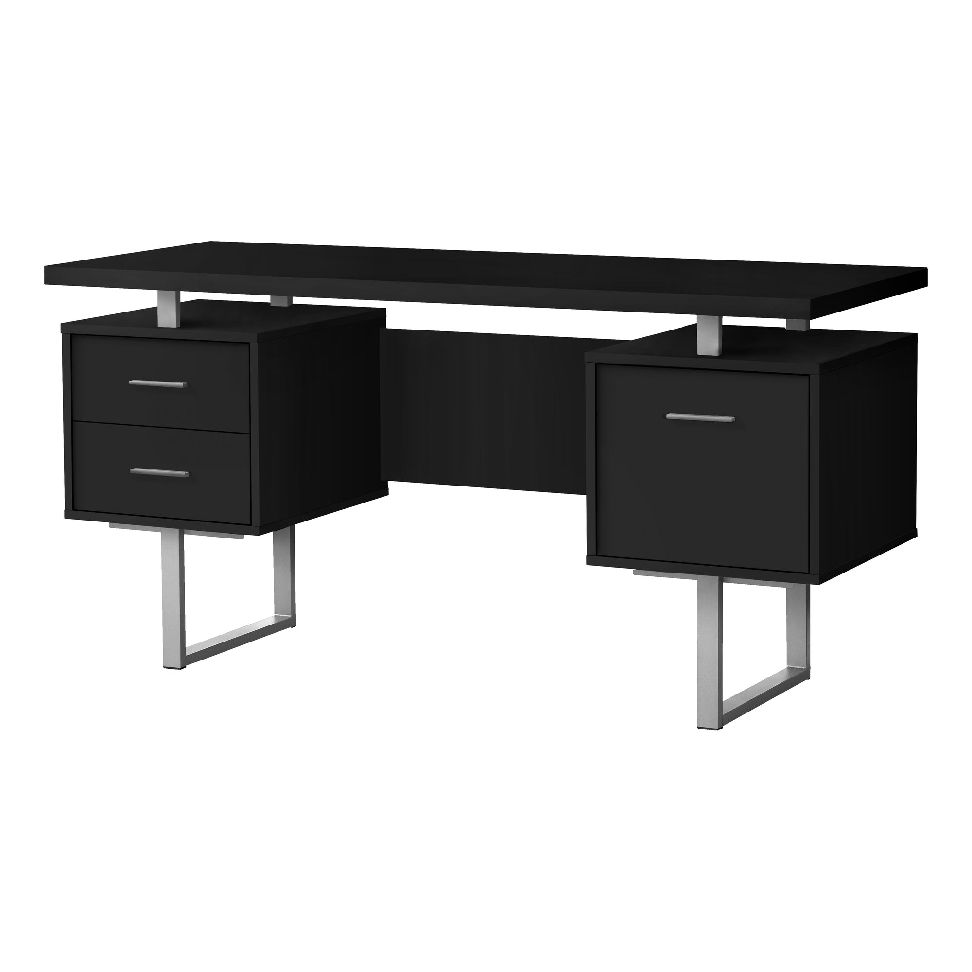 Computer Desk - 60L / Black / Silver Metal