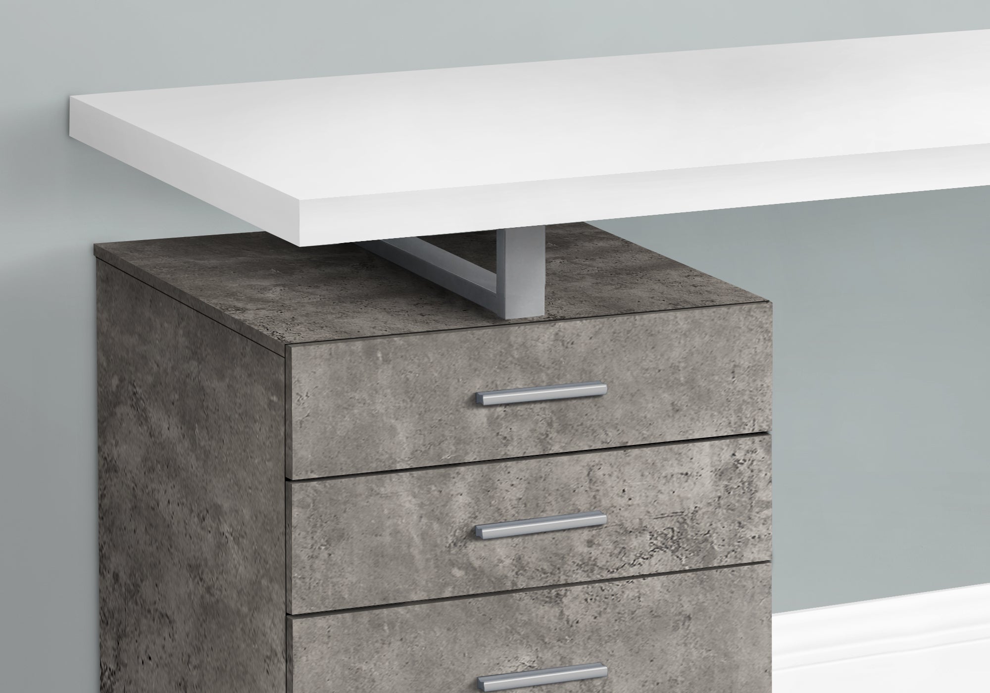 Computer Desk - 48L / White/ Concrete/ Silver Metal/ L/R