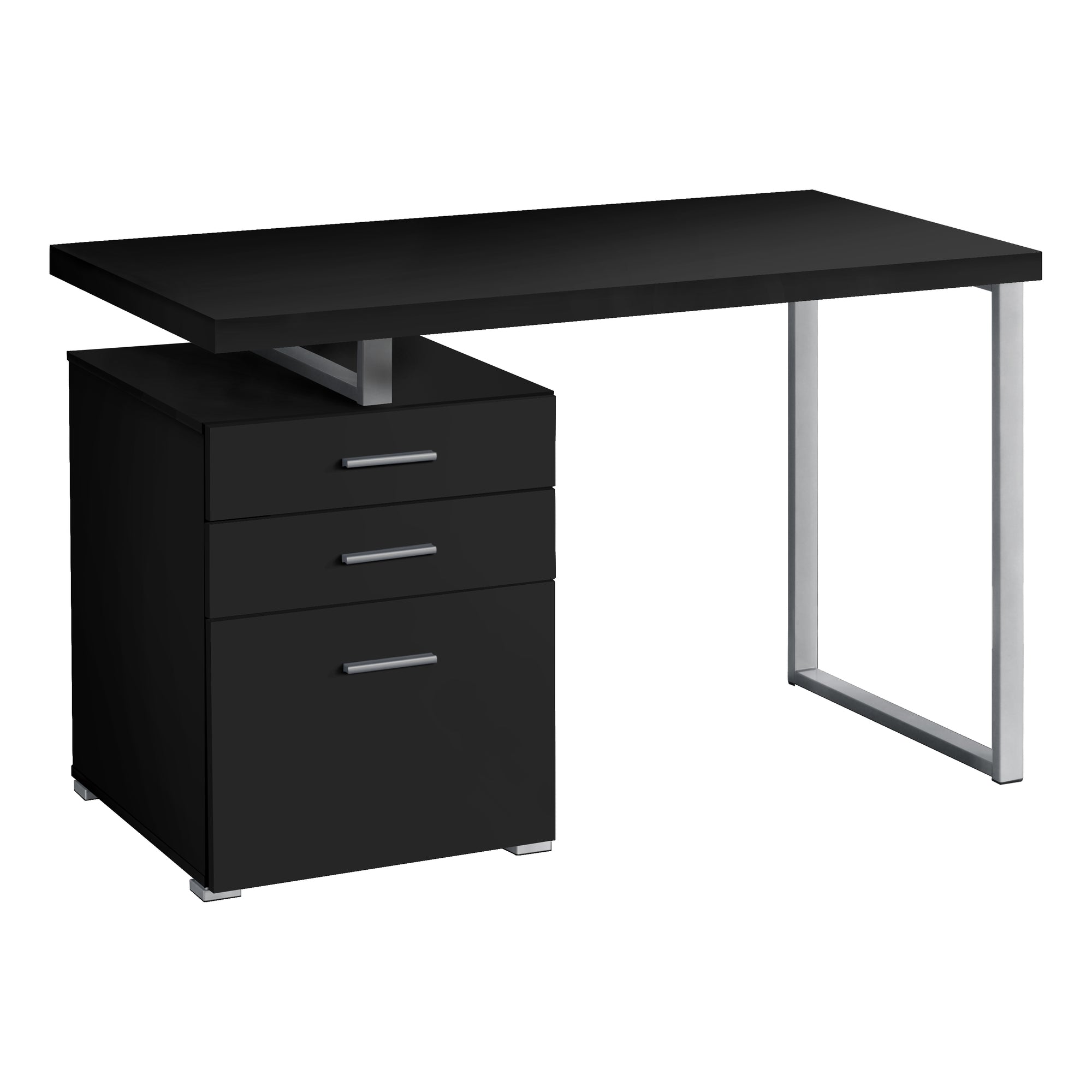 Computer Desk - 48L / Black / Silver Metal / L/R Face