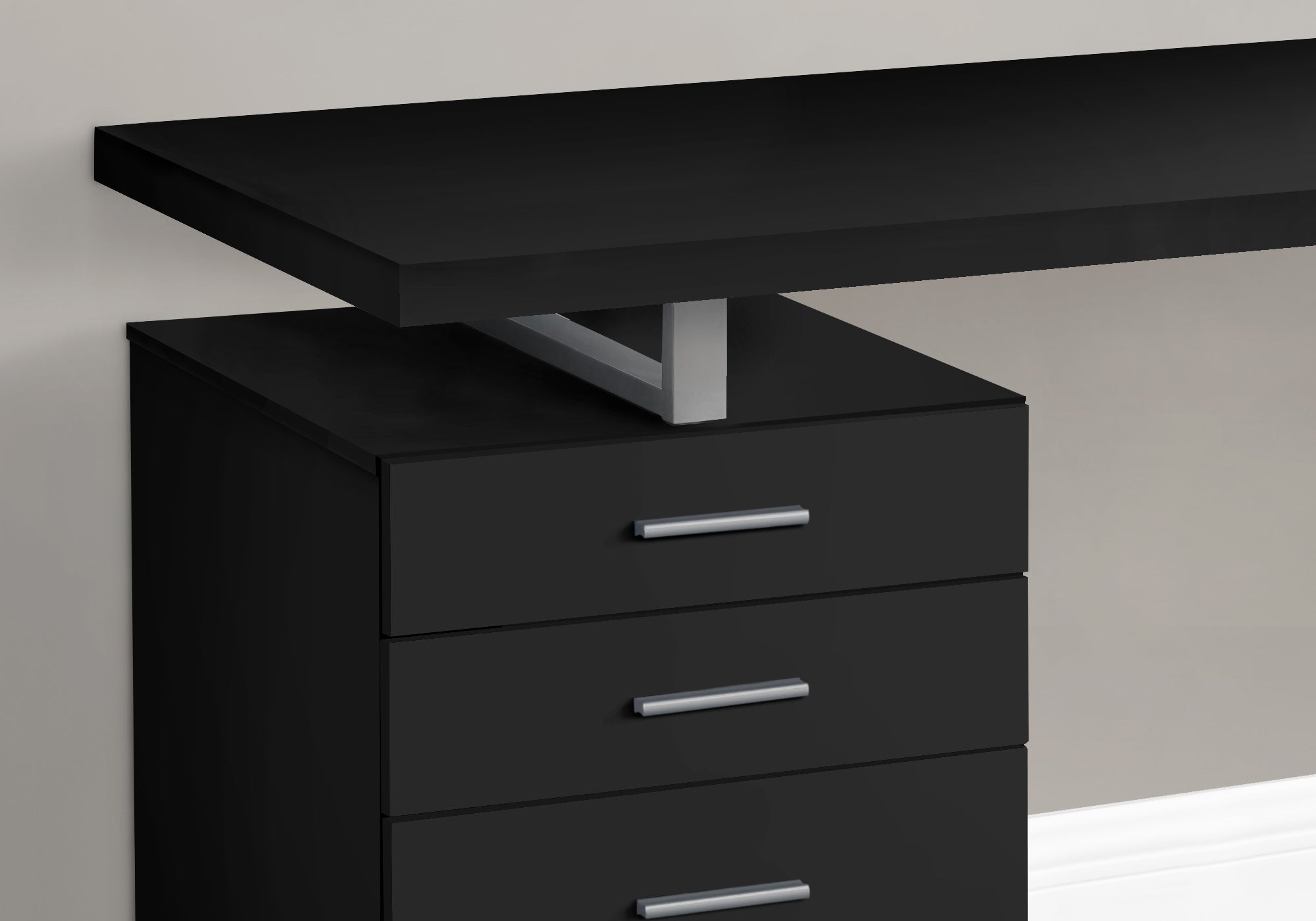 Computer Desk - 48L / Black / Silver Metal / L/R Face