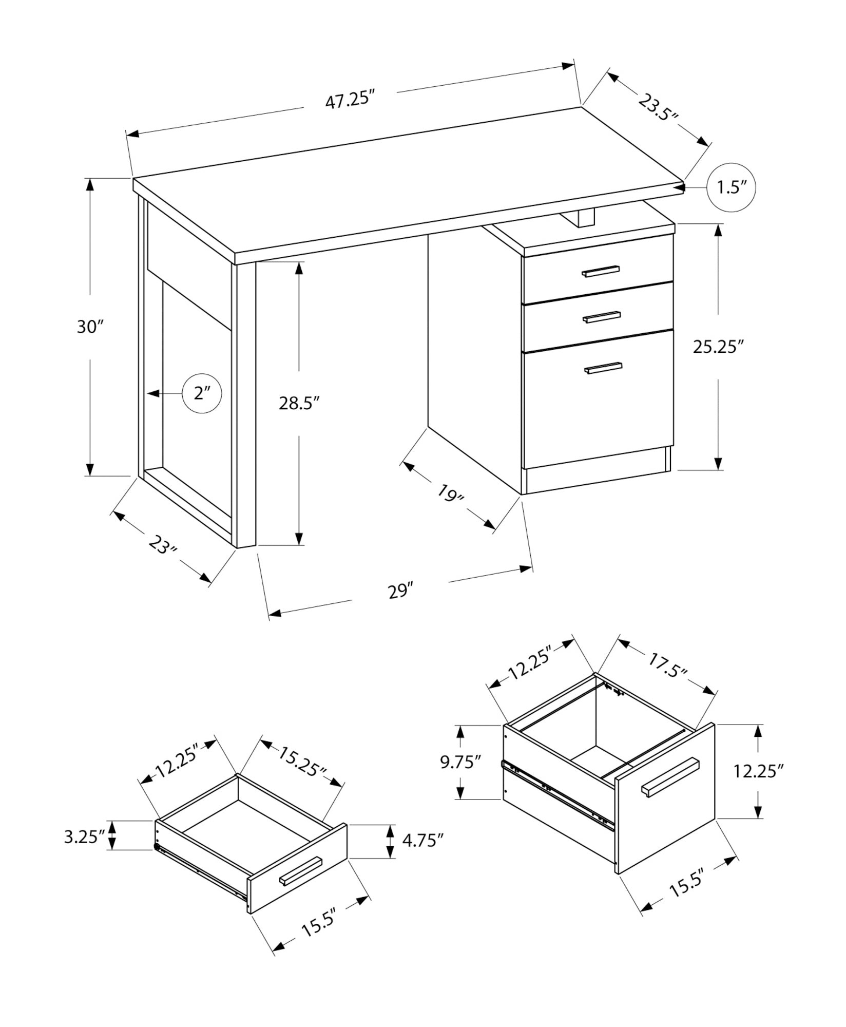 Computer Desk - 48L / Black Left Or Right Facing