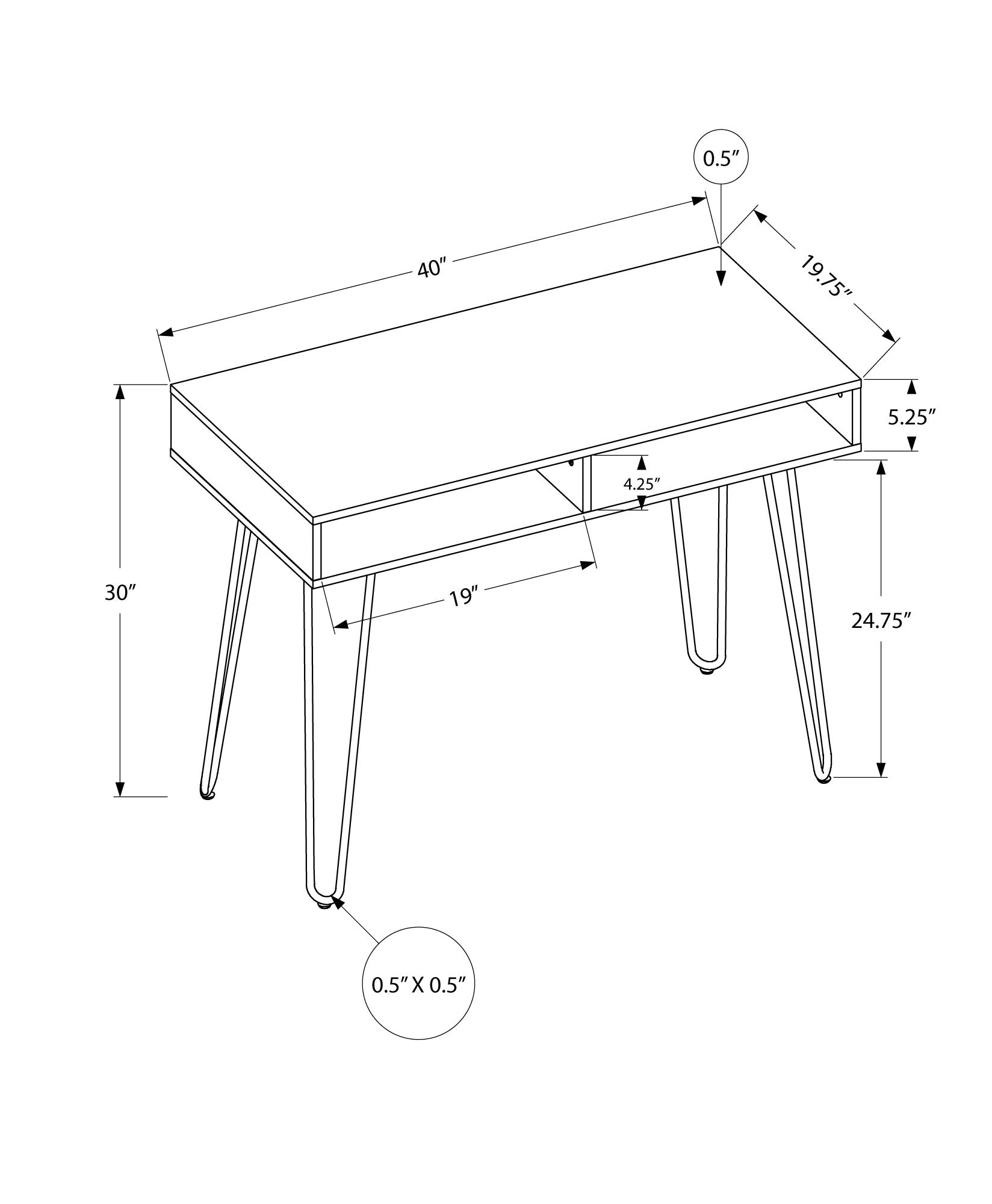Computer Desk - 40L / White / White Metal