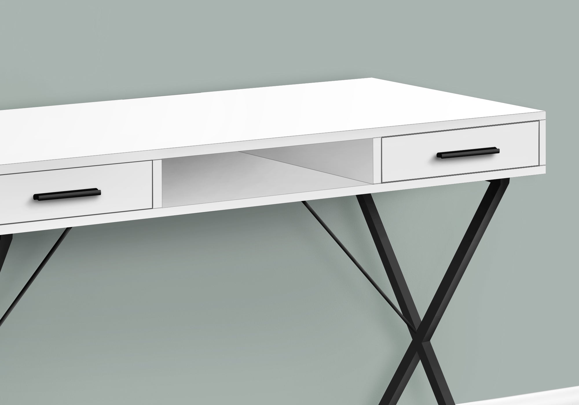 Computer Desk - 42L / White / Black Metal