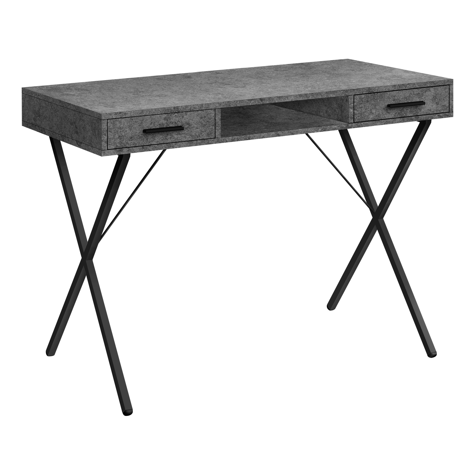 Computer Desk - 42L / Grey Stone-Look / Black Metal