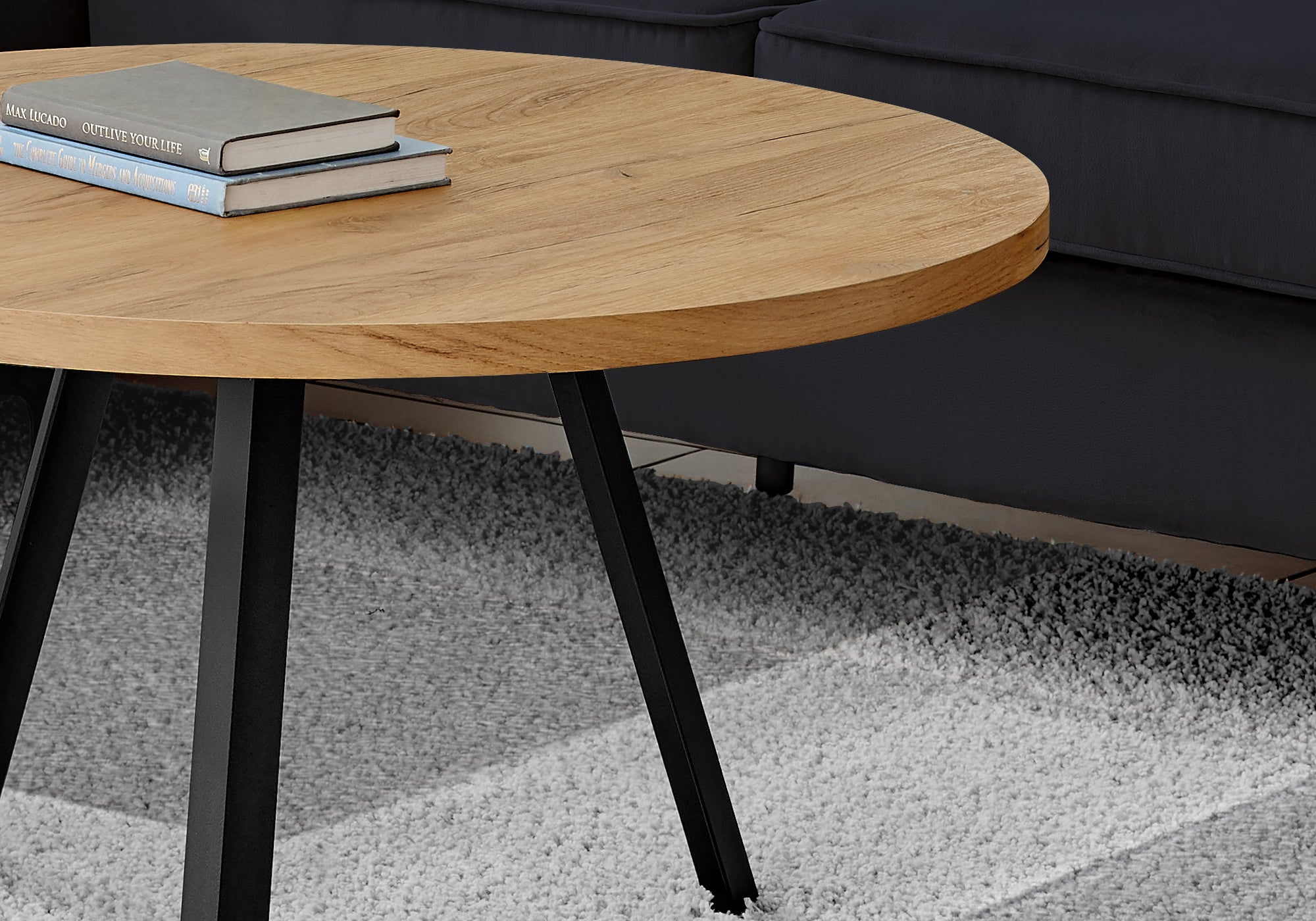 Coffee Table - 36Dia/ Golden Pine / Black Metal