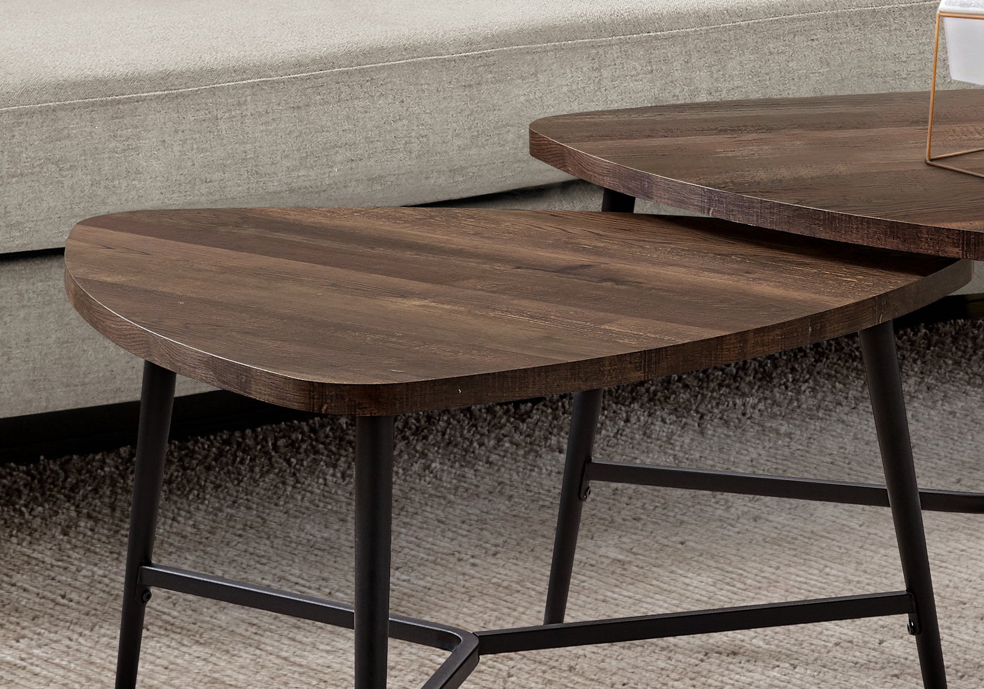 Table Set - 2Pcs Set / Brown Reclaimed Wood / Black Metal