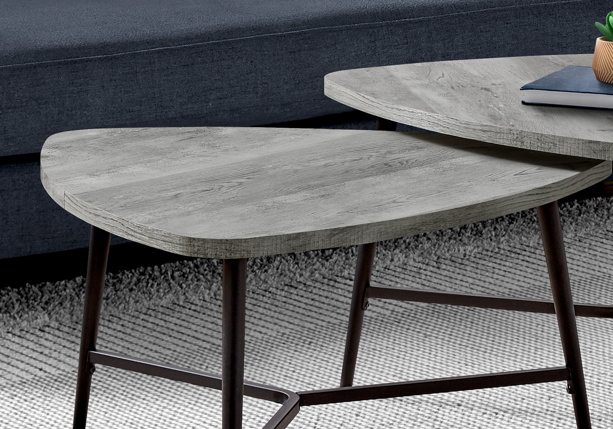 Table Set - 2Pcs Set / Grey Reclaimed Wood / Black Metal