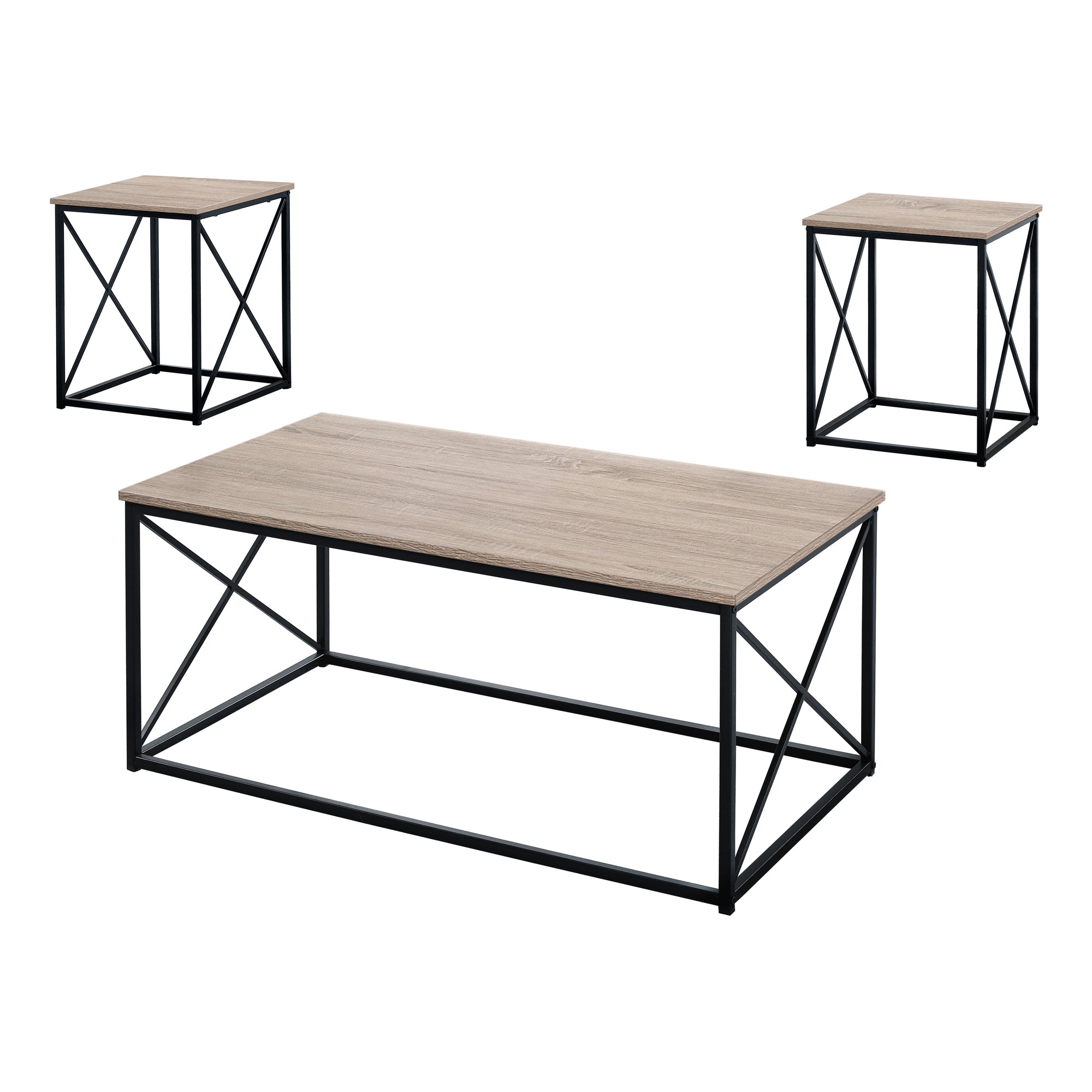 Table Set - 3Pcs Set / Dark Taupe / Black Metal