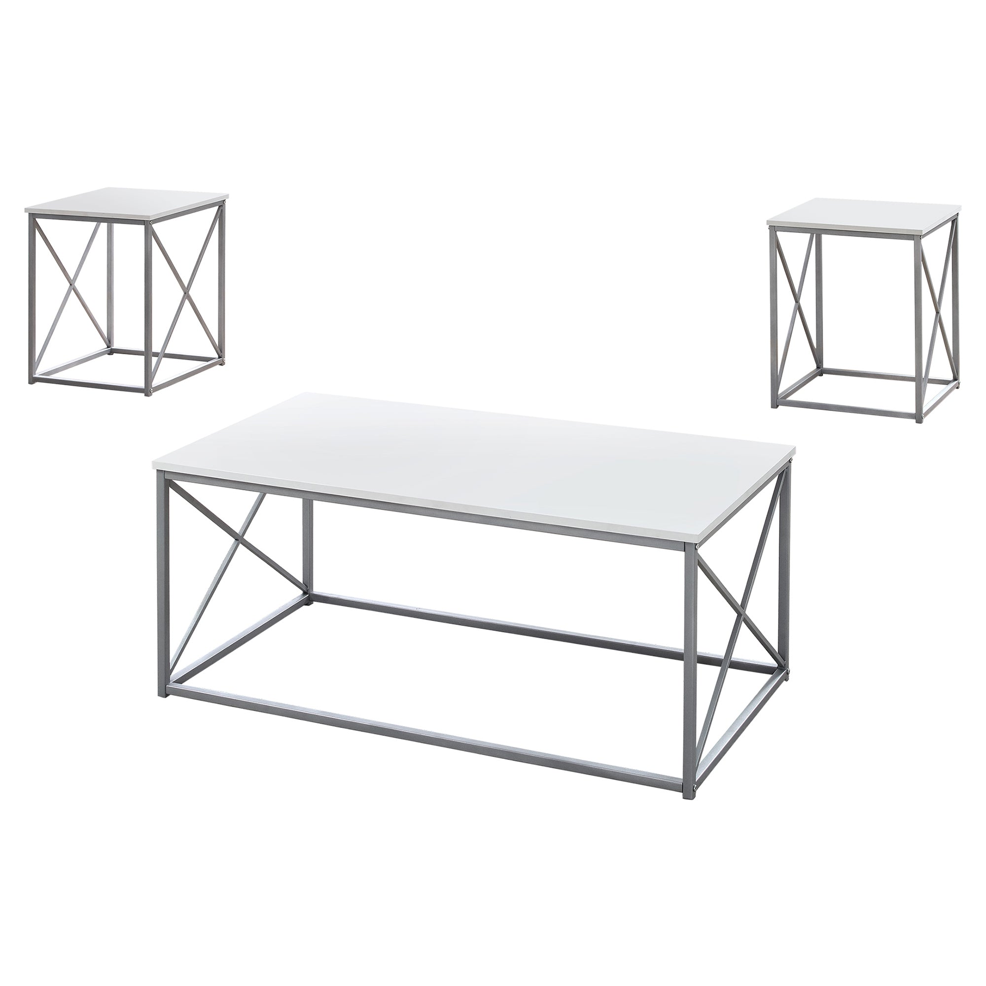 Table Set - 3Pcs Set / White / Silver Metal