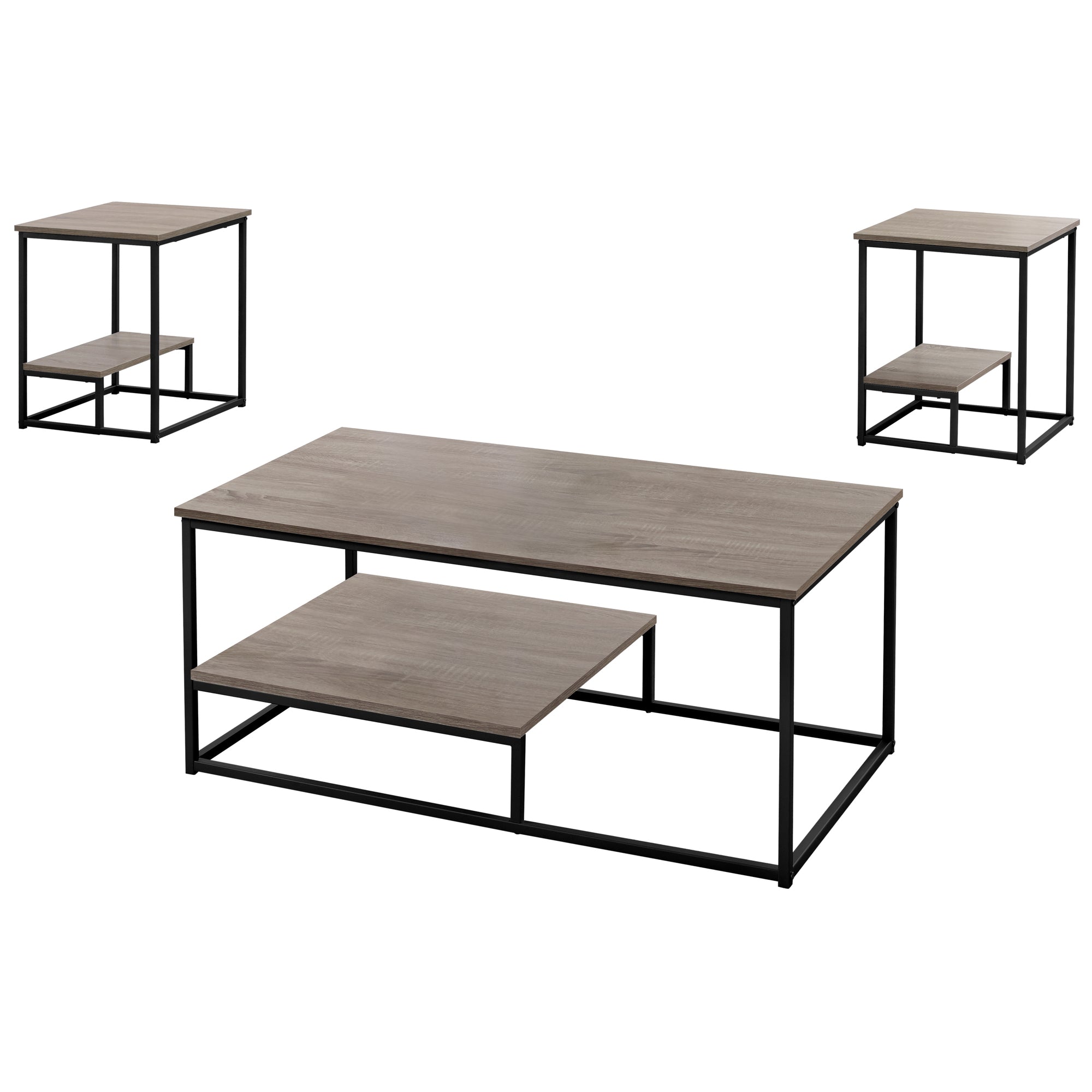 Table Set - 3Pcs Set / Dark Taupe / Black Metal
