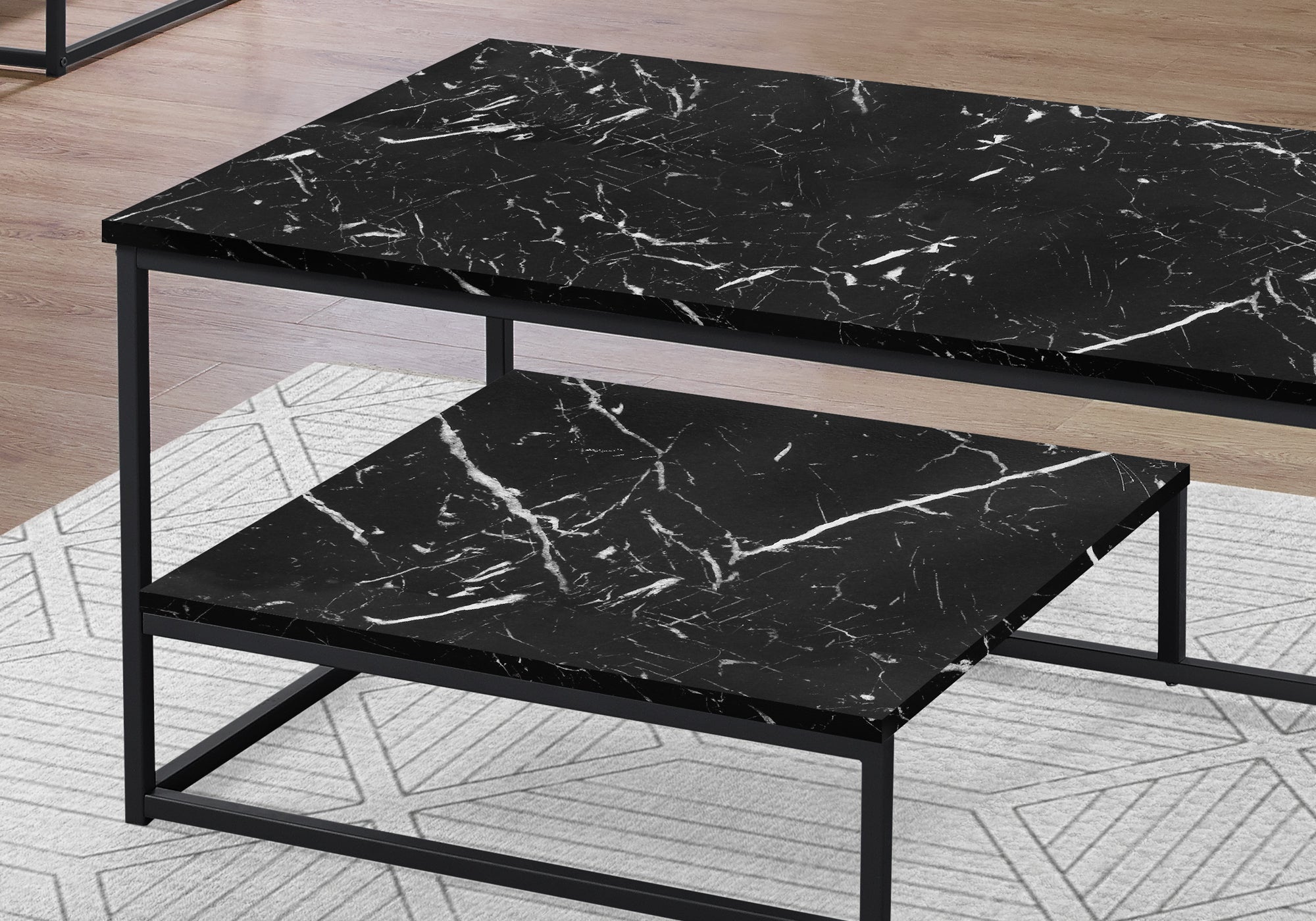 Table Set - 3Pcs Set / Black Marble / Black Metal
