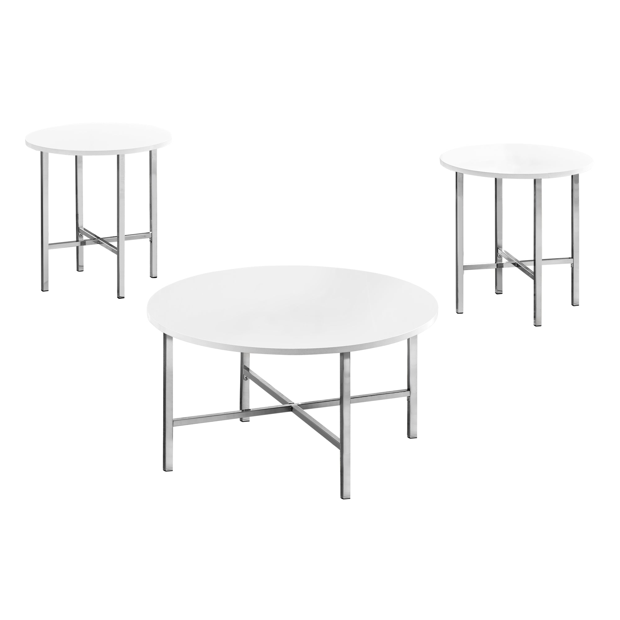 Table Set - 3Pcs Set / Glossy White / Chrome Metal