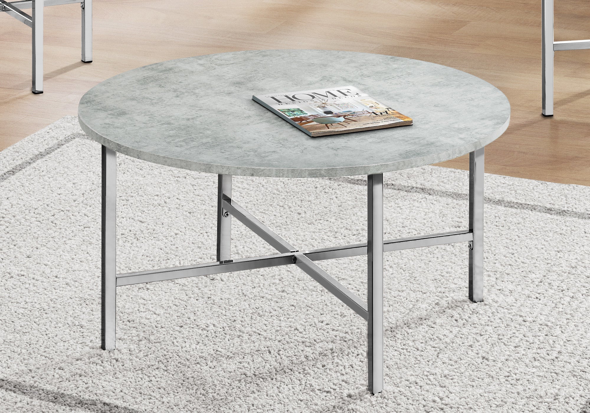 Table Set - 3Pcs Set / Grey Cement / Chrome Metal