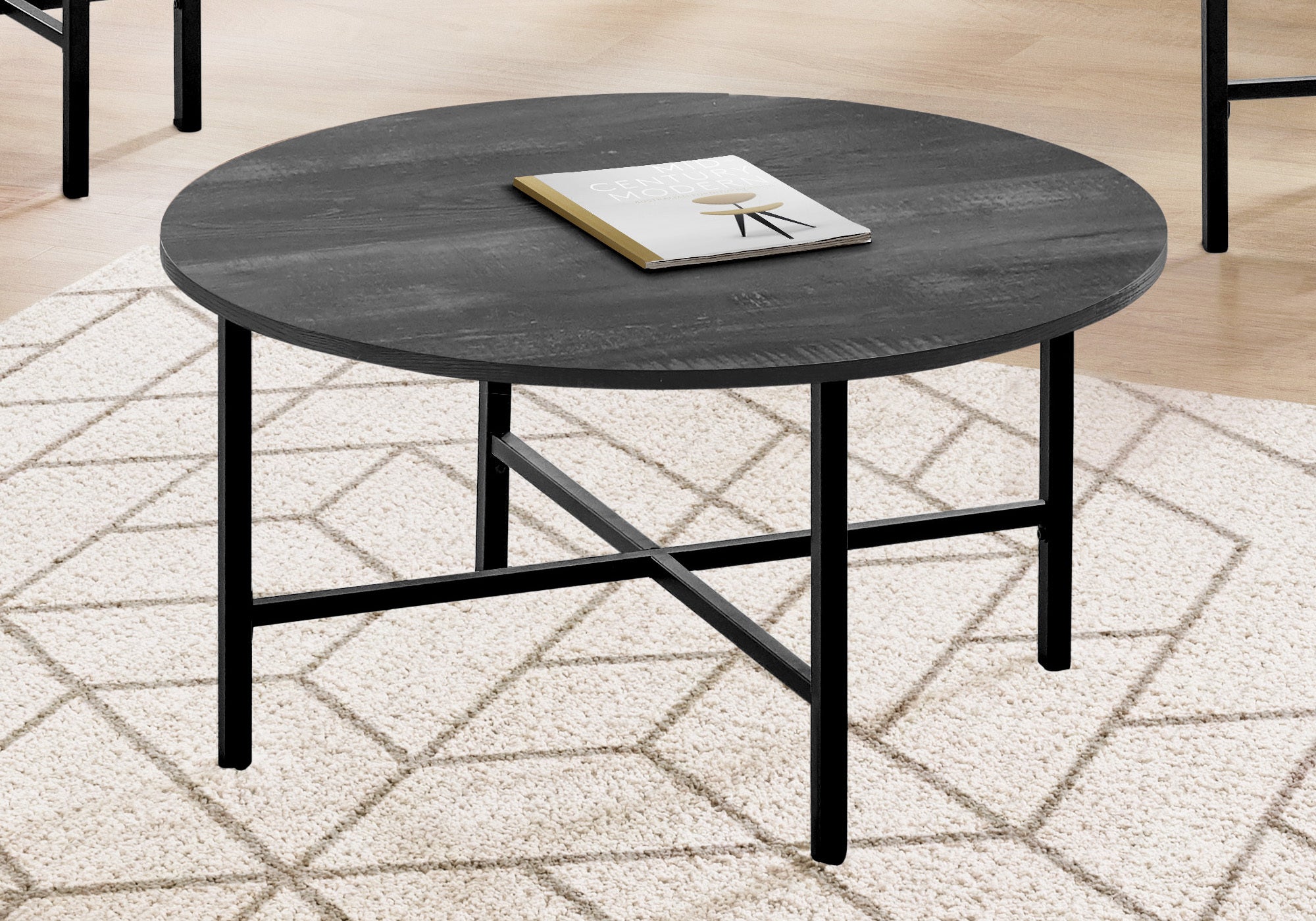 Table Set - 3Pcs Set / Black Reclaimed Wood / Black Metal