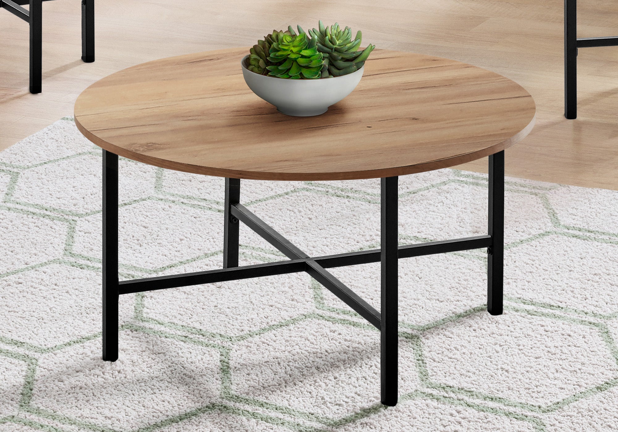 Table Set - 3Pcs Set / Golden Pine / Black Metal