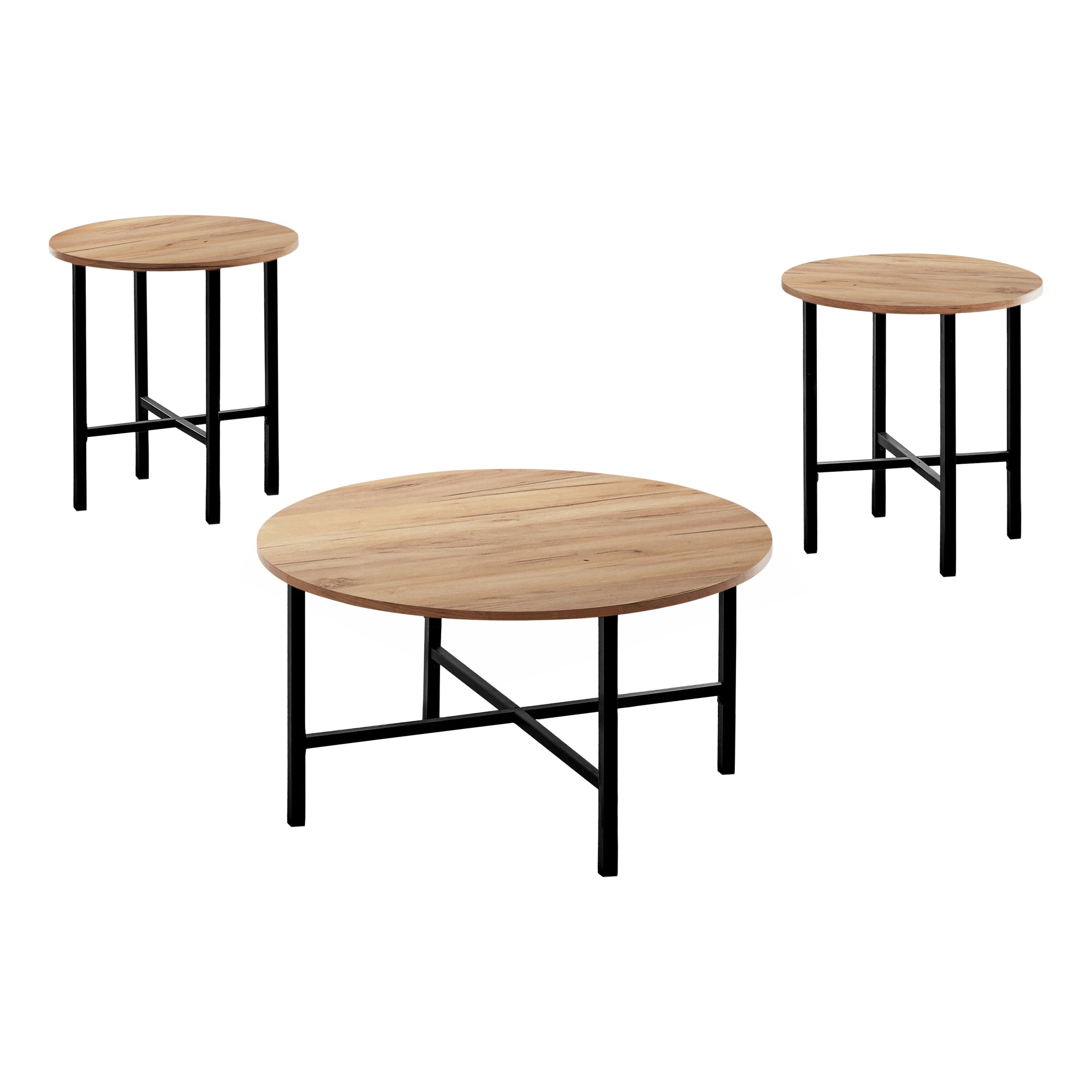 Table Set - 3Pcs Set / Golden Pine / Black Metal