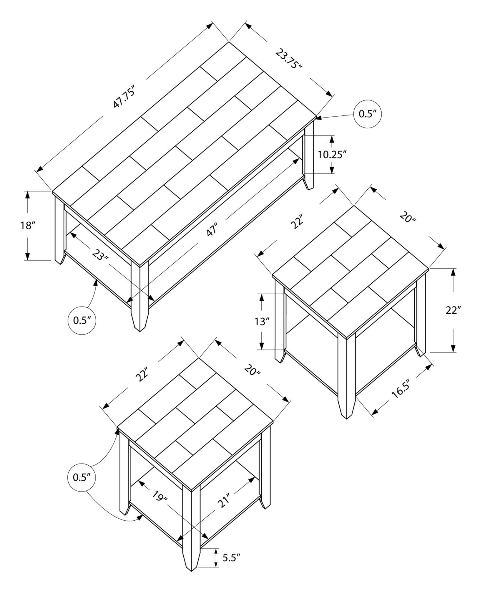 Table Set - 3Pcs Set / Espresso / Marble-Look Top