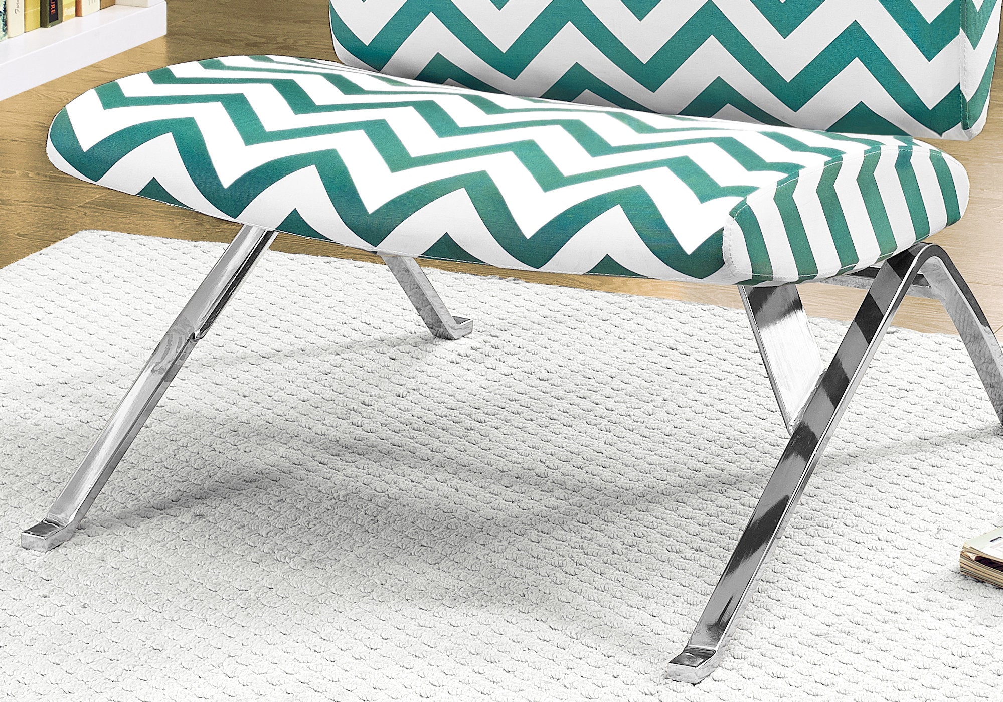 Accent Chair - Teal Chevron Fabric / Chrome Metal