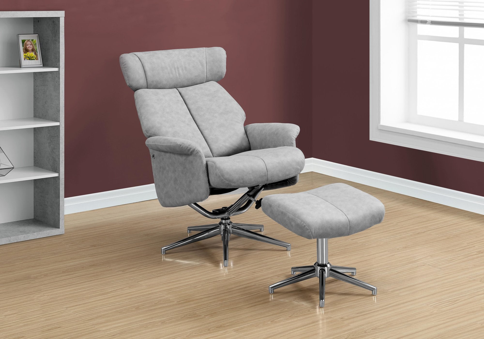 Reclining Chair - 2Pcs Set / Grey Swivel -Adjust Headrest